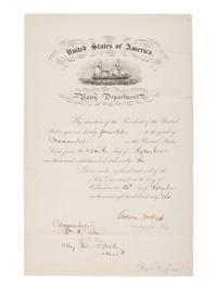 WELLES, Gideon (1802-1878). Naval appointment signed as Secretary of the Navy. 26 September 1866.