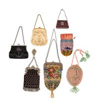 Collection of Sixteen Beaded and Embroidered Fabric and Leather Bags, 1850-1905