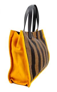 A Fendi Tobacco Canvas Striped Tote, 10.75" H x 14" W x 4.5" D; Handle drop: 5.75".