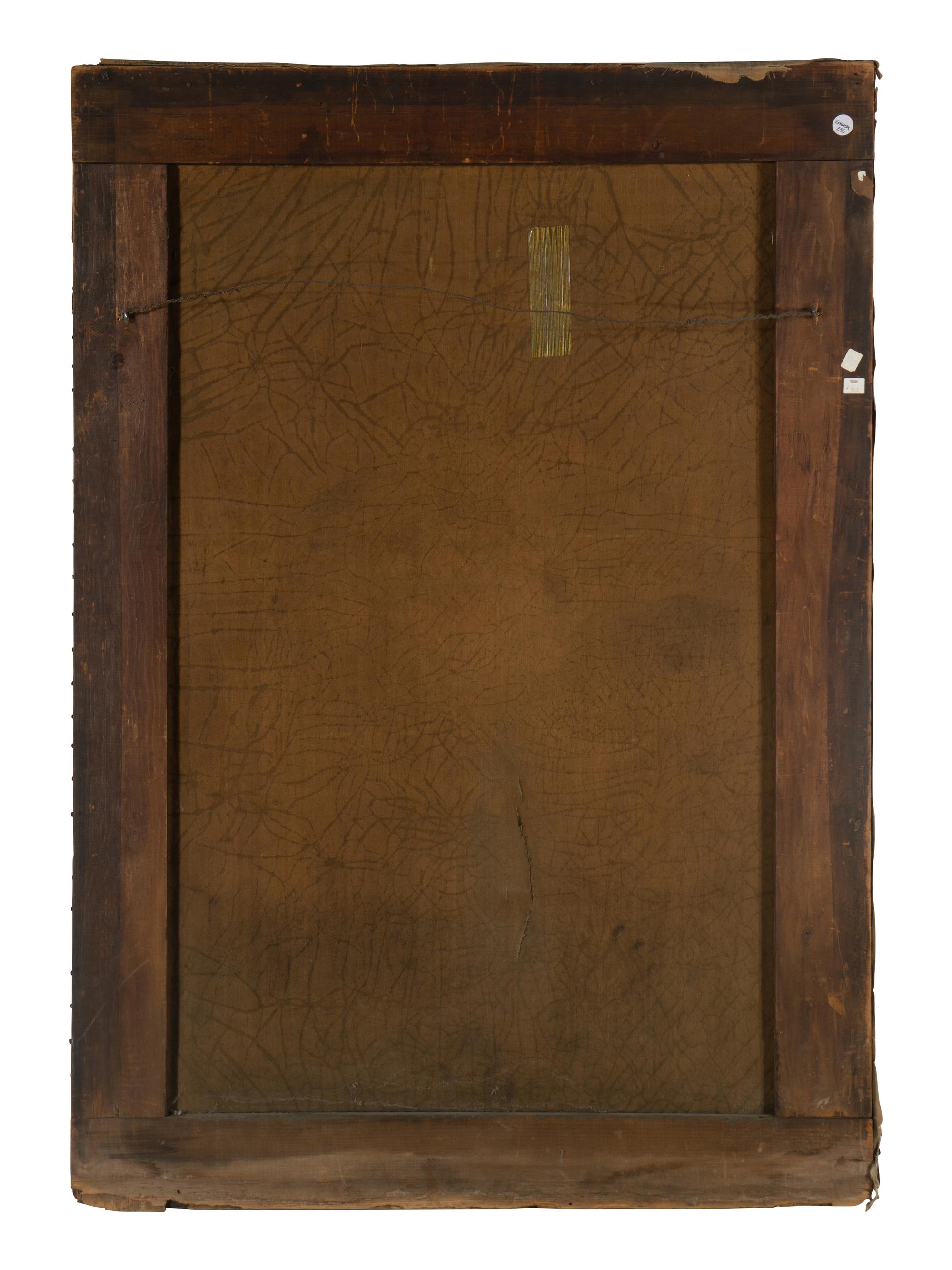A Gilt and Polychrome Decorated Canvas Panel