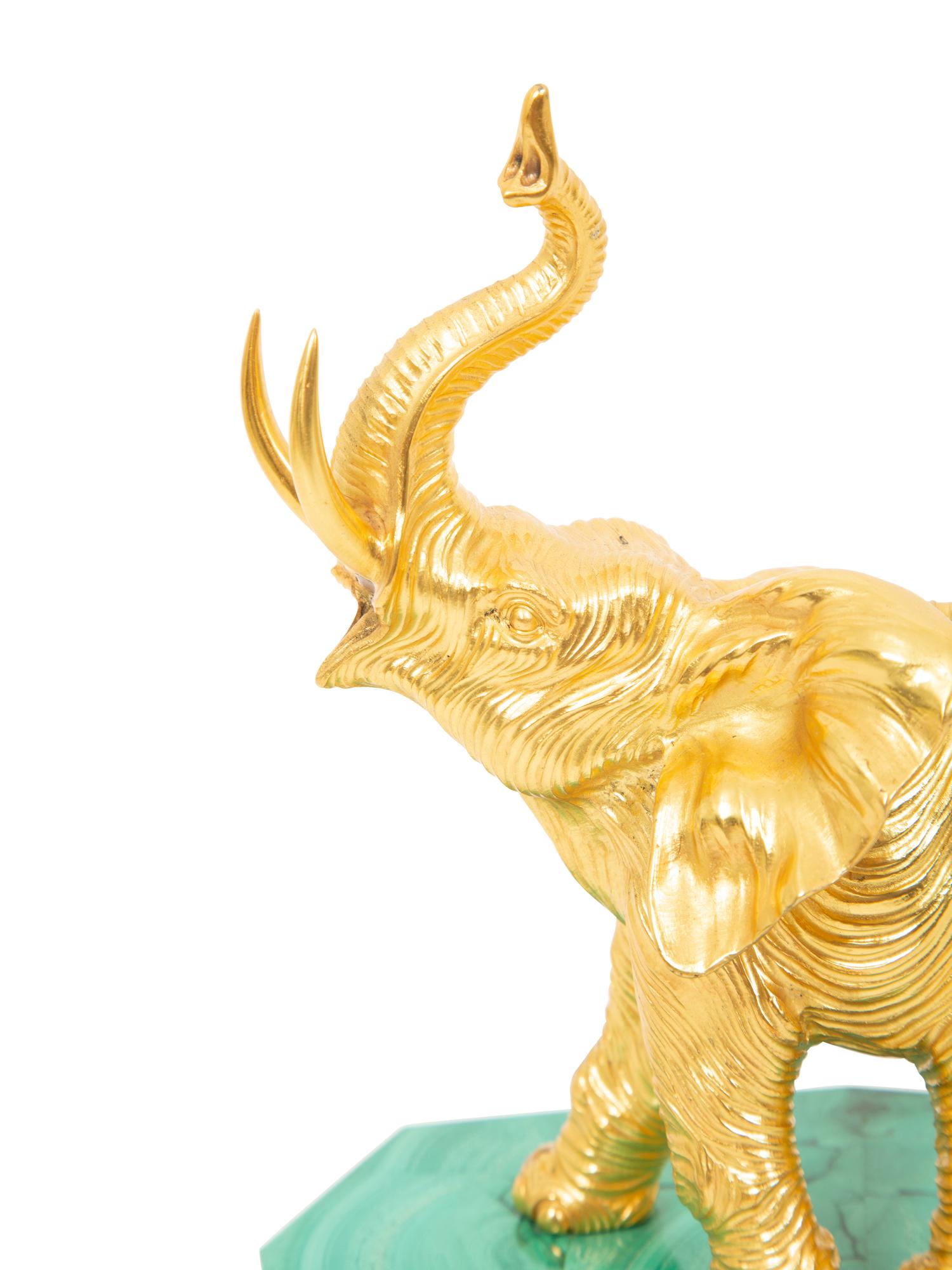 A Silver-Gilt and Malachite Elephant Table Ornament