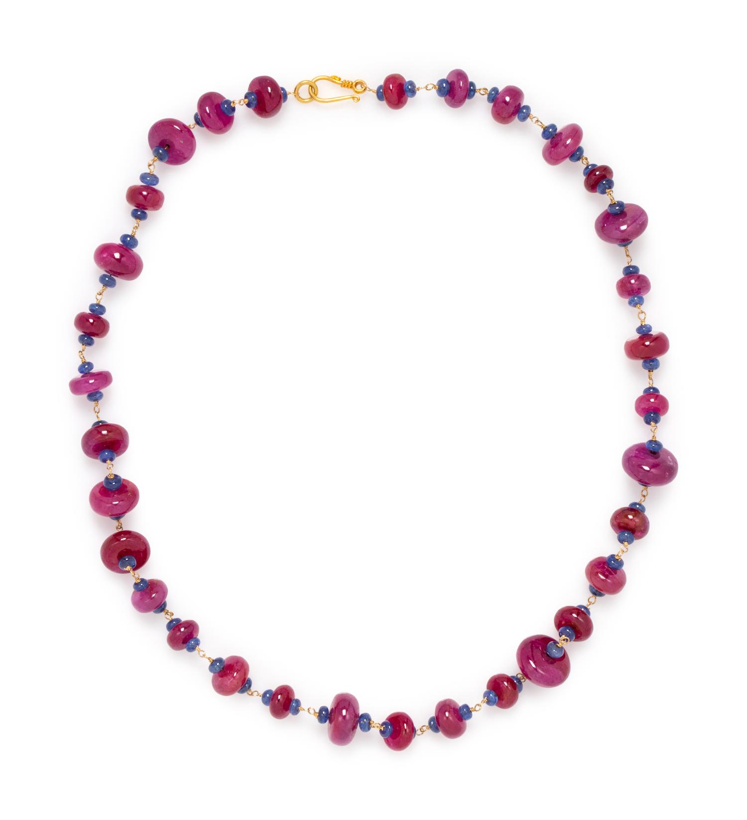 RUBY AND SAPPHIRE BEAD NECKLACE