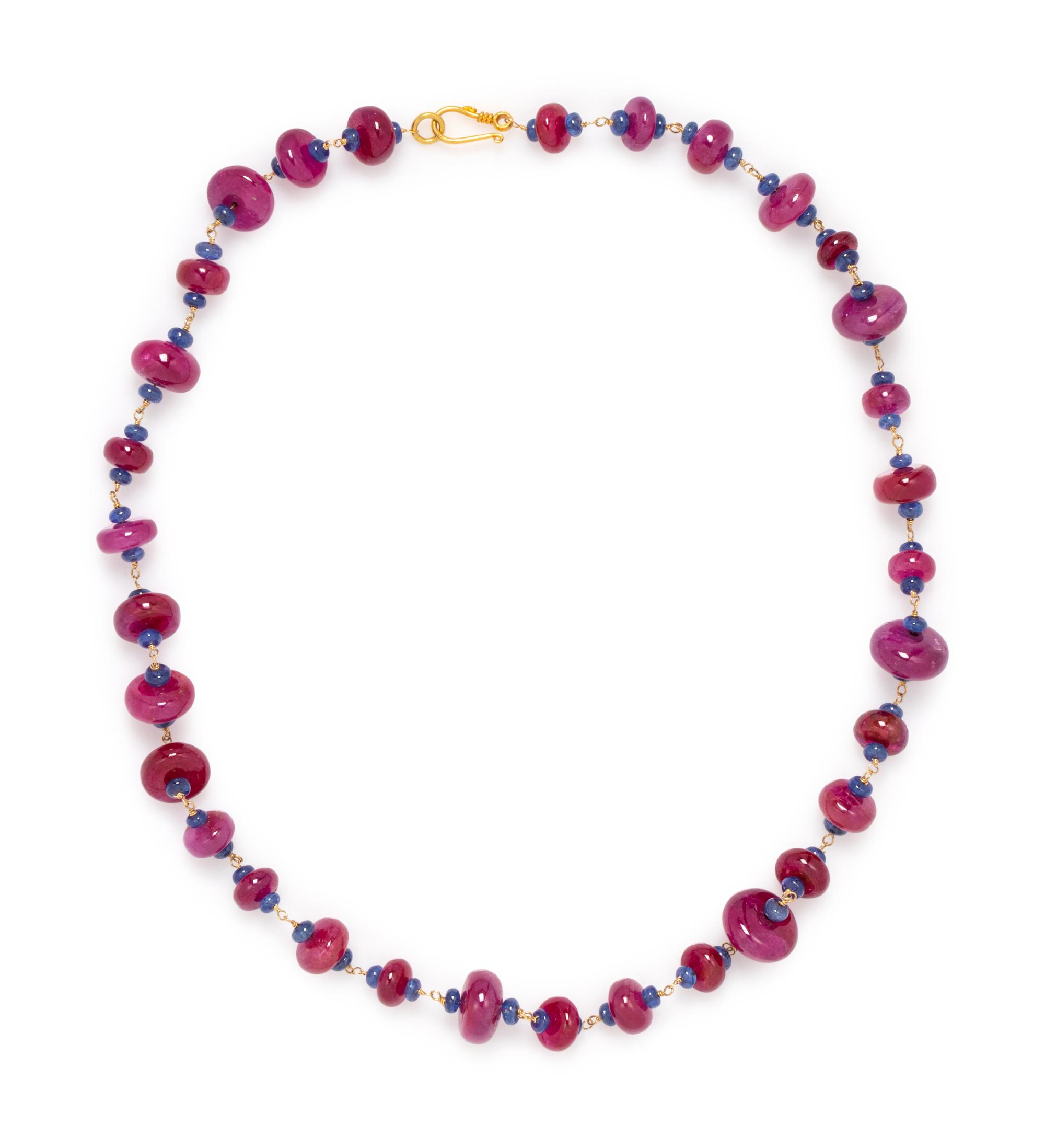 RUBY AND SAPPHIRE BEAD NECKLACE