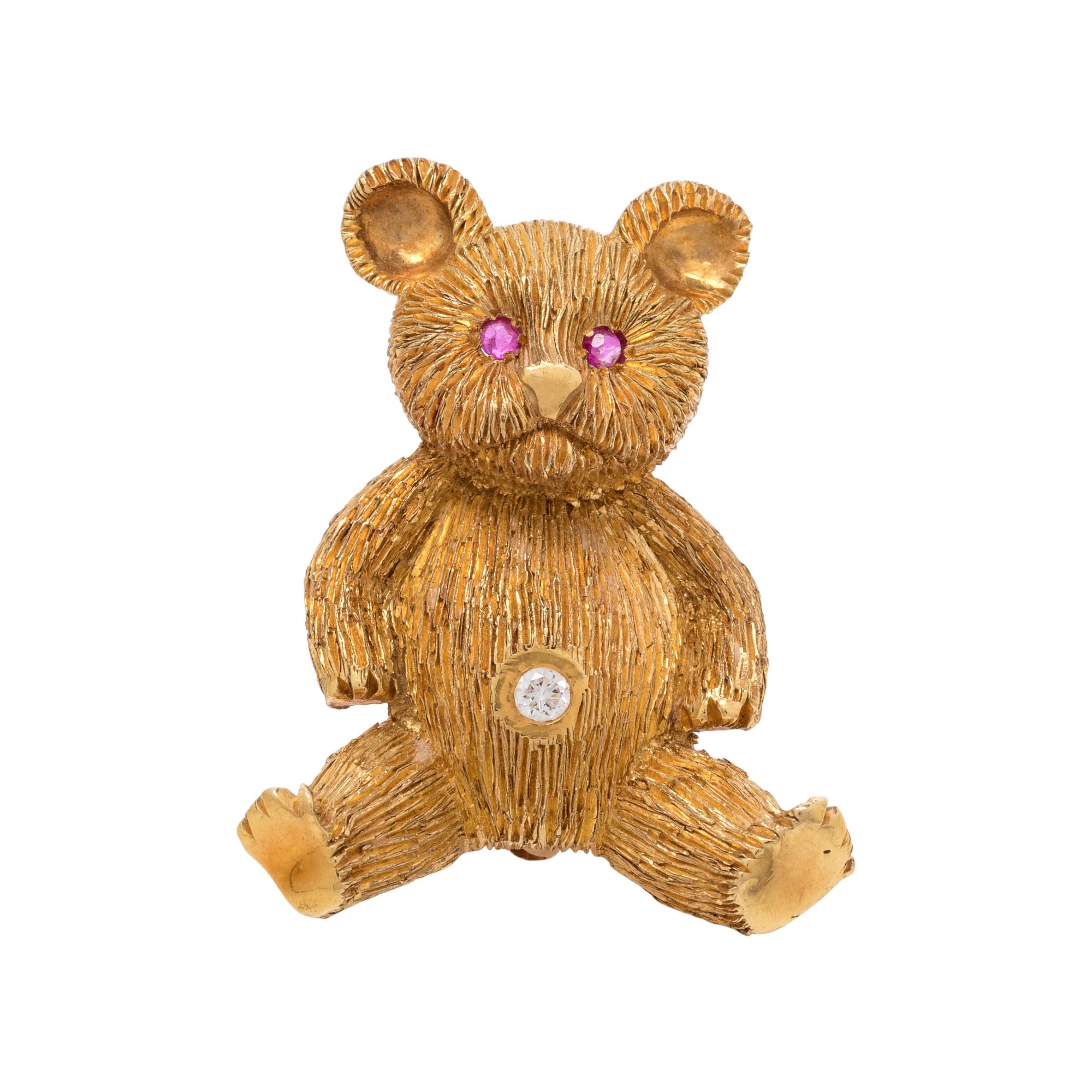 YELLOW GOLD AND DIAMOND BEAR BROOCH