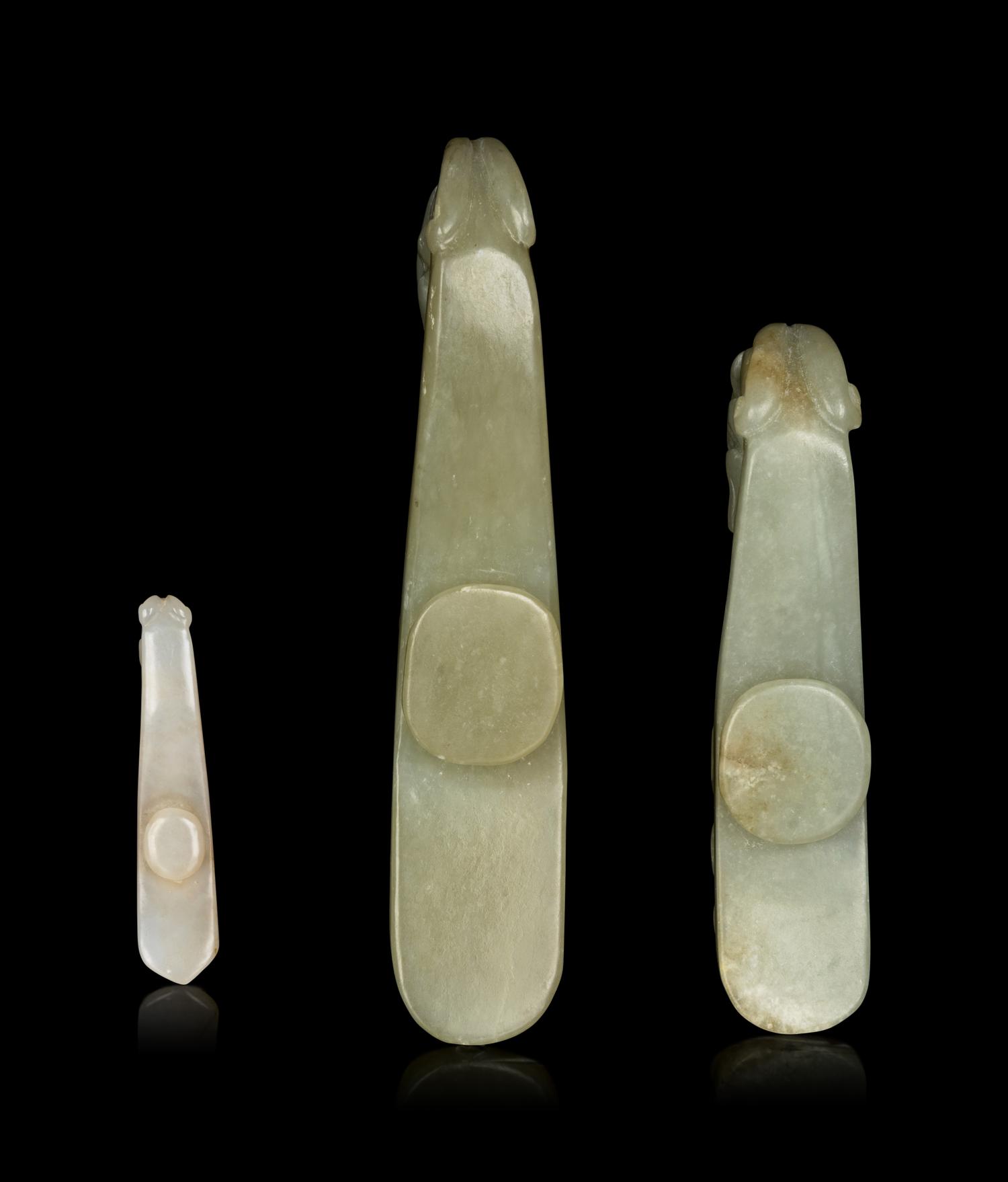 Three Chinese Jade Belt Hooks, Daigous