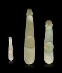 Three Chinese Jade Belt Hooks, Daigous