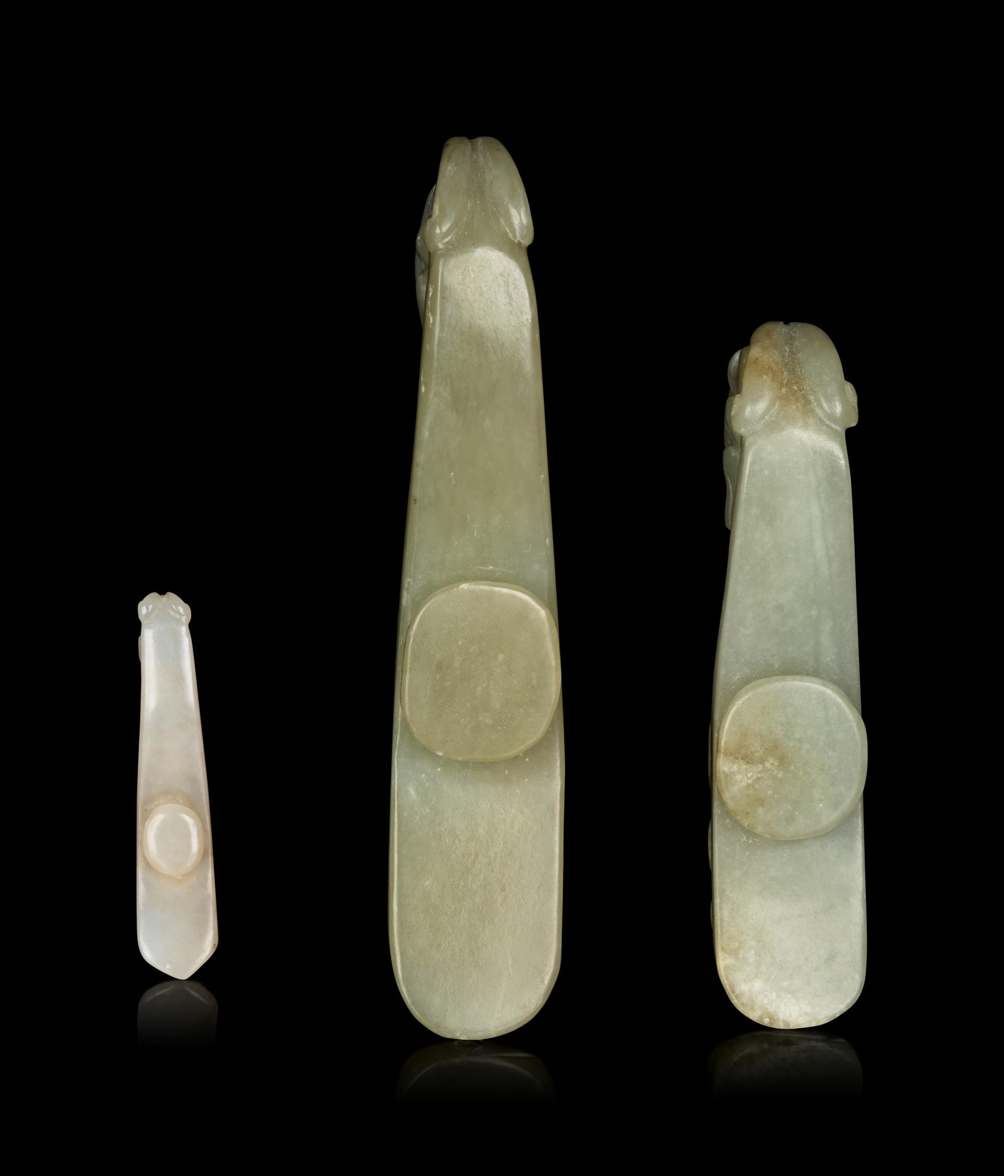 Three Chinese Jade Belt Hooks, Daigous