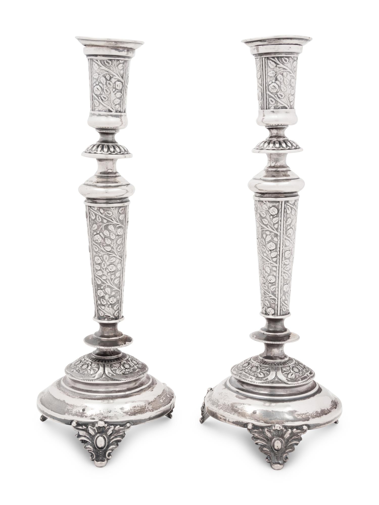 A Pair of Eastern European Silver Sabbath Candlesticks