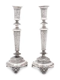 A Pair of Eastern European Silver Sabbath Candlesticks