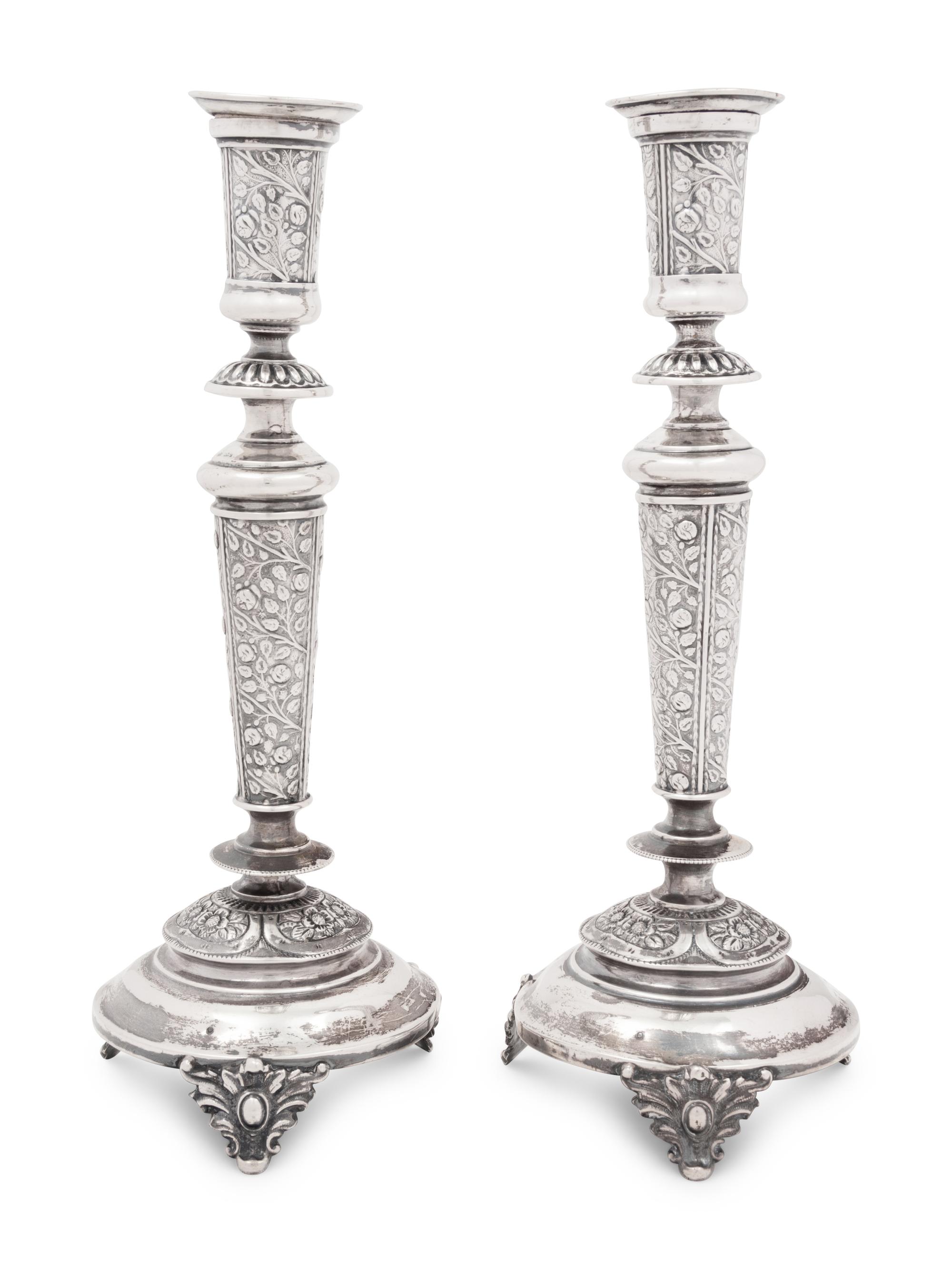 A Pair of Eastern European Silver Sabbath Candlesticks