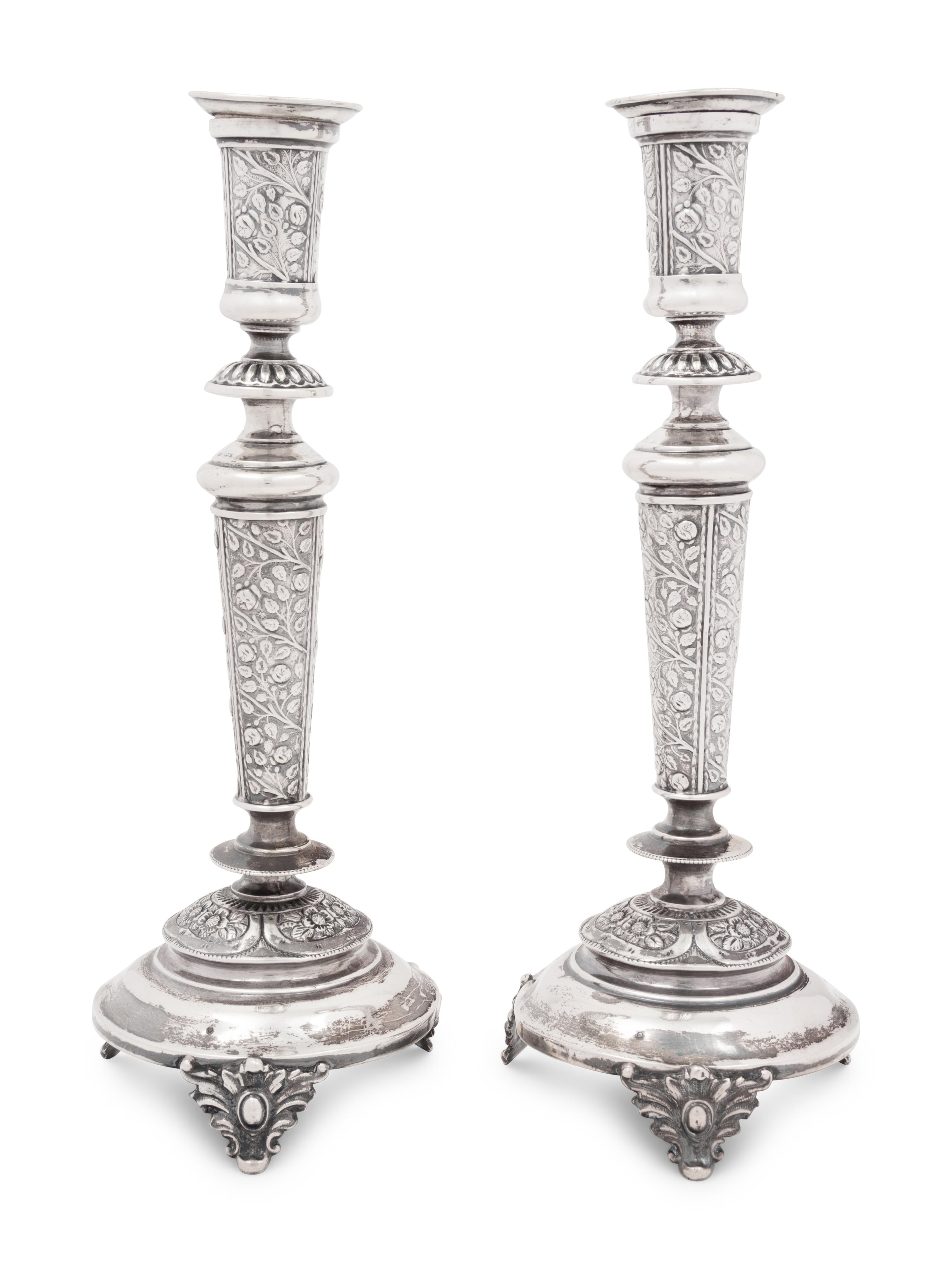 A Pair of Eastern European Silver Sabbath Candlesticks