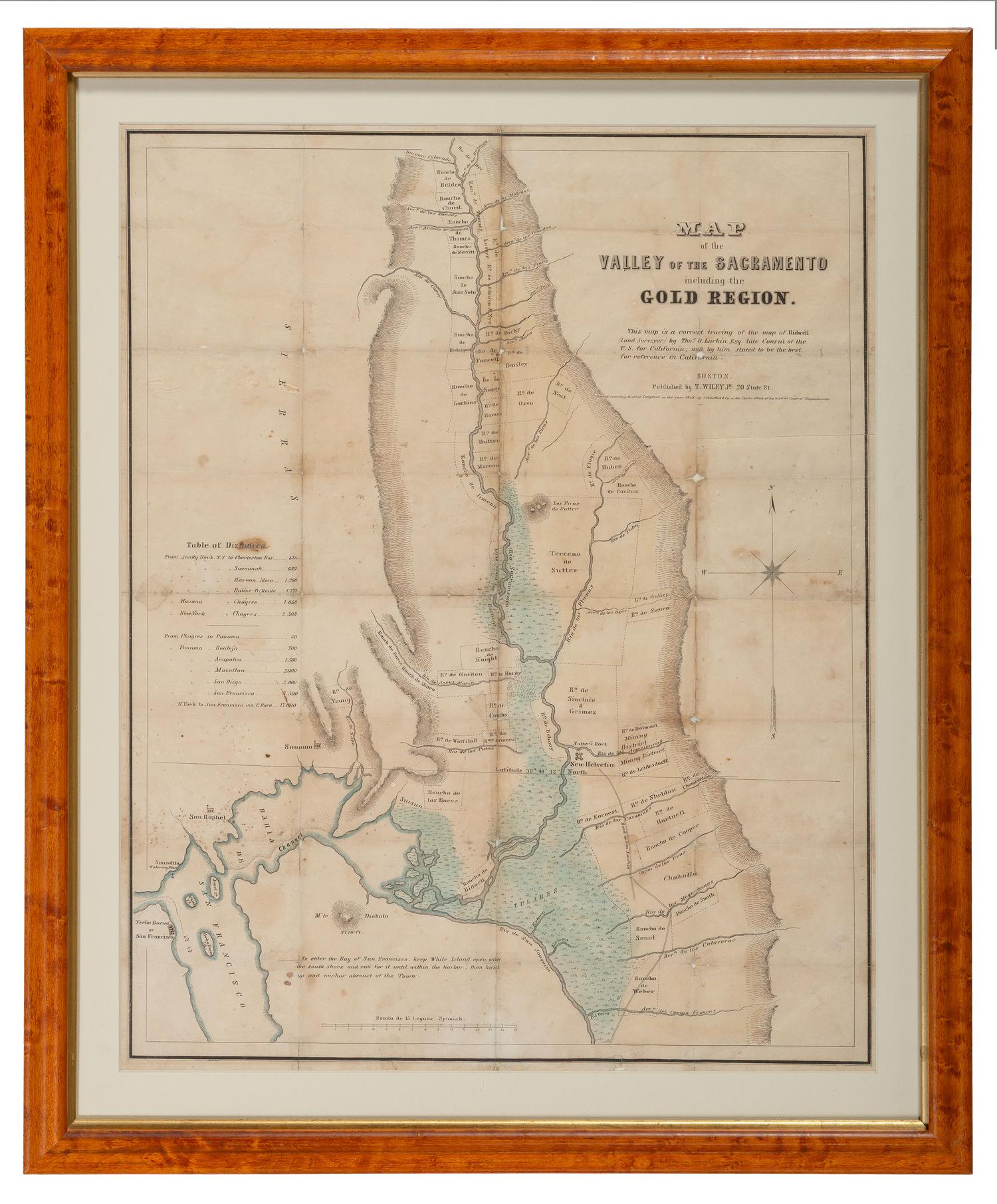 [GOLD RUSH]. LARKIN, Thomas O. (1802-1858). Map of the Valley of the Sacramento including the Gold Region . Boston: J.H. Bufford & Co and T. Wiley Jr., ca 1848.
