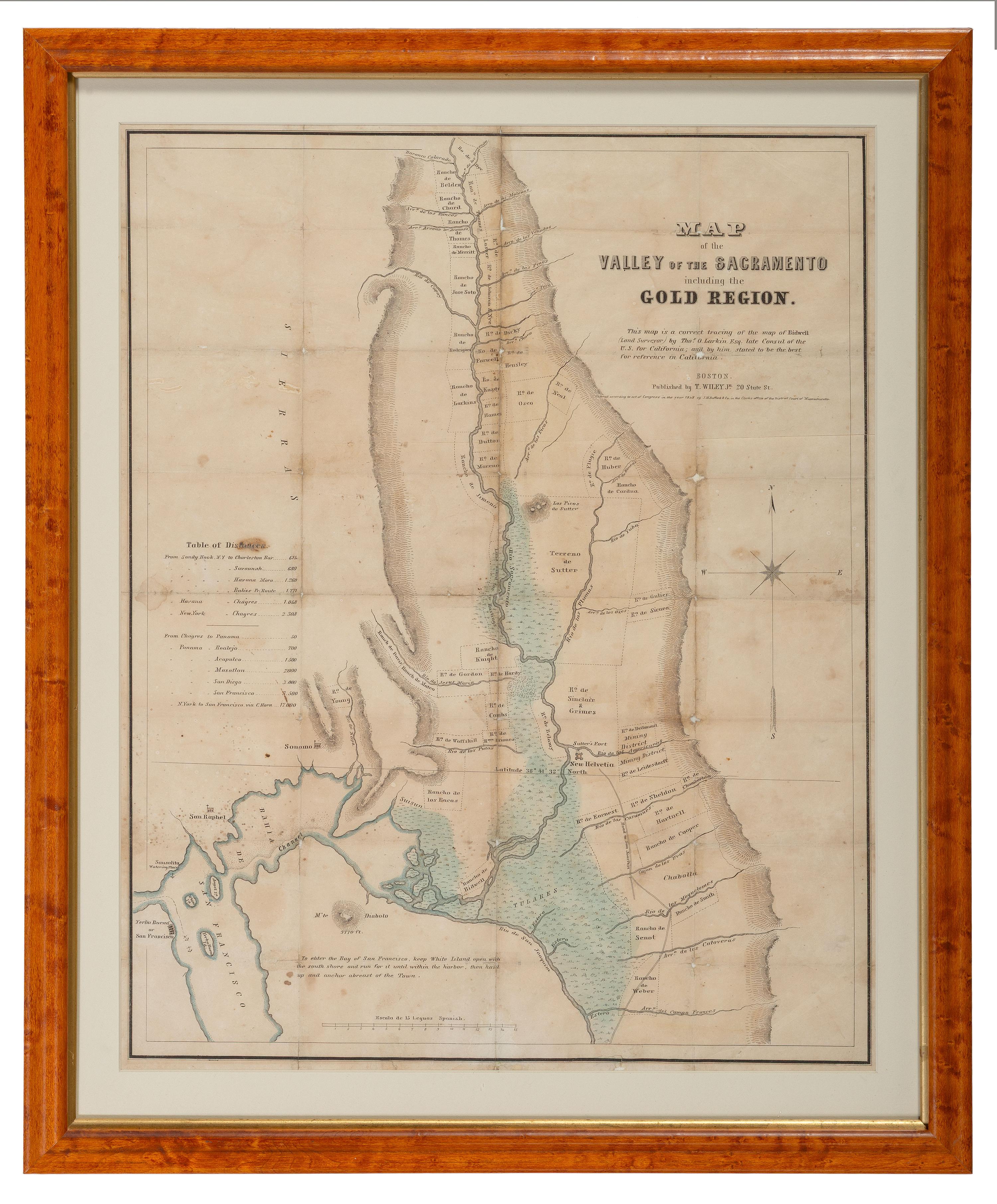 [GOLD RUSH]. LARKIN, Thomas O. (1802-1858). Map of the Valley of the Sacramento including the Gold Region . Boston: J.H. Bufford & Co and T. Wiley Jr., ca 1848.