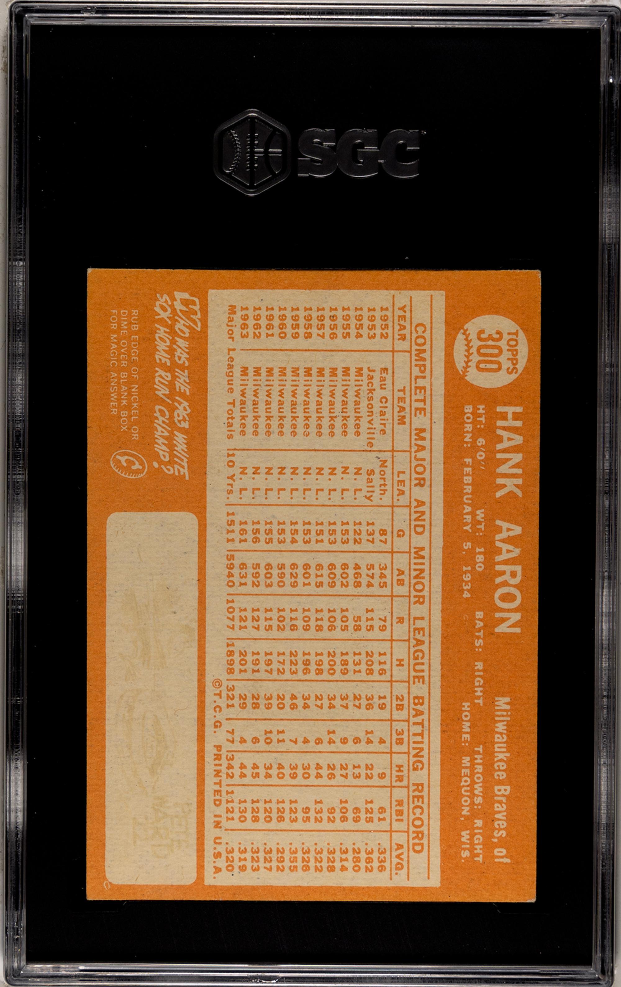 A 1964 Topps Hank Aaron Baseball Card No. 300 (SGC 6 EX-NM)