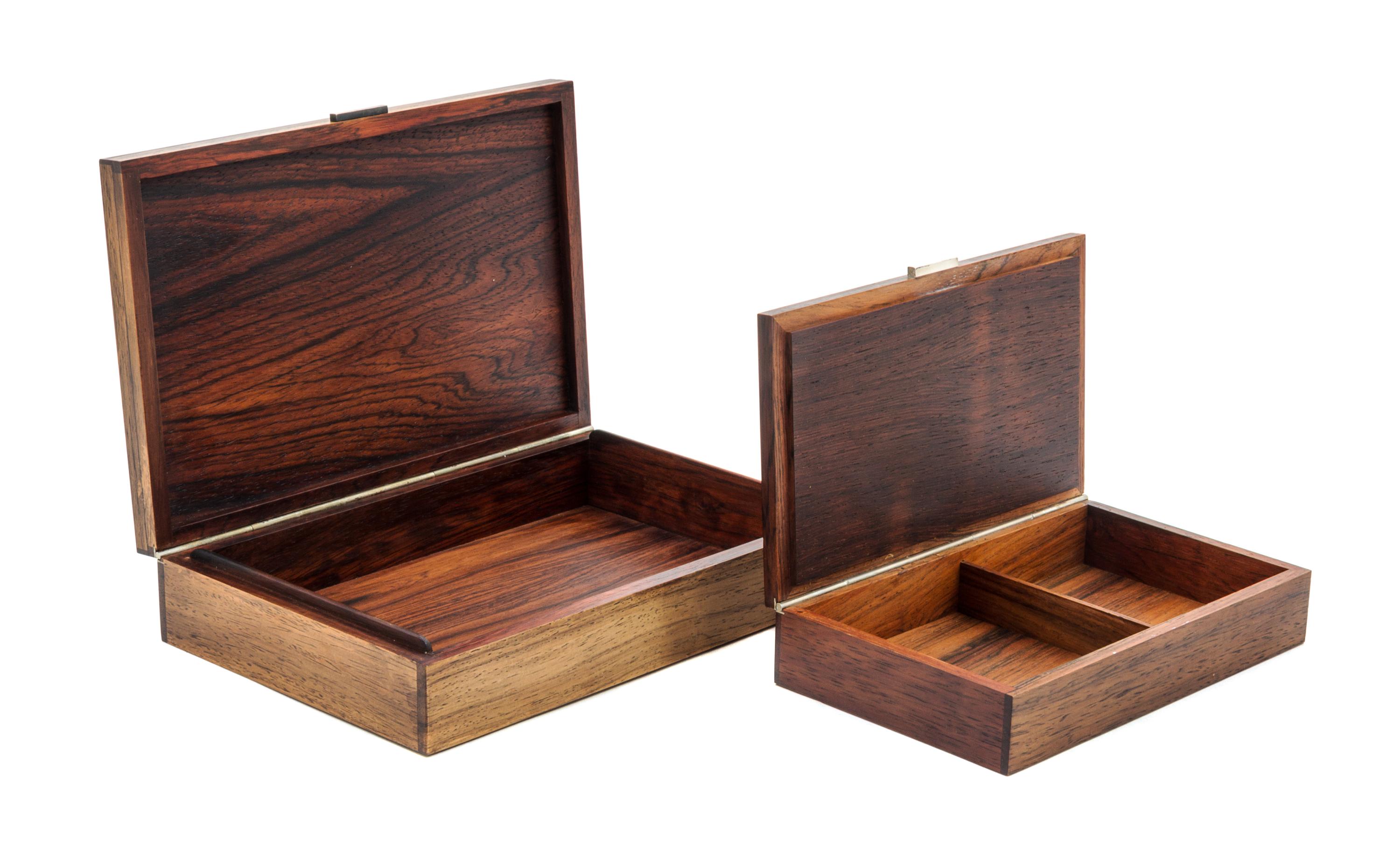 Two Danish Rosewood and Silver Boxes, Hans Hansen Length of longest 8 3/4 inches.
