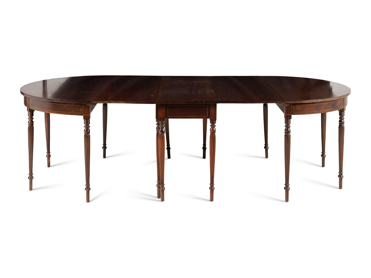 An American Classical Three-Part Mahogany Dining Table