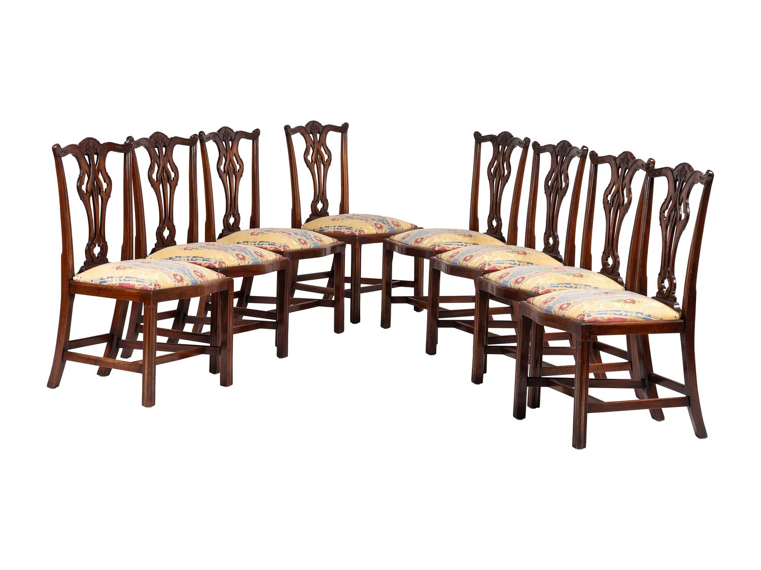 Eight George III Style Walnut Dining Chairs