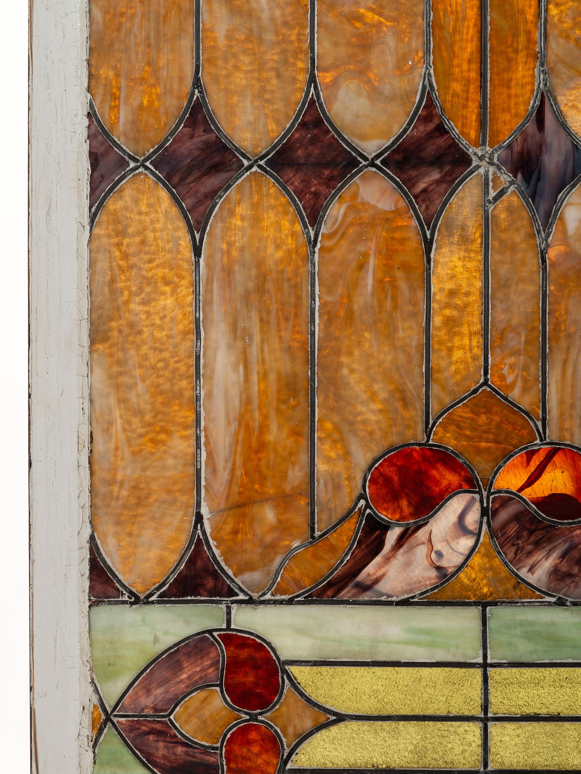 Two American Stained Glass Window Panels