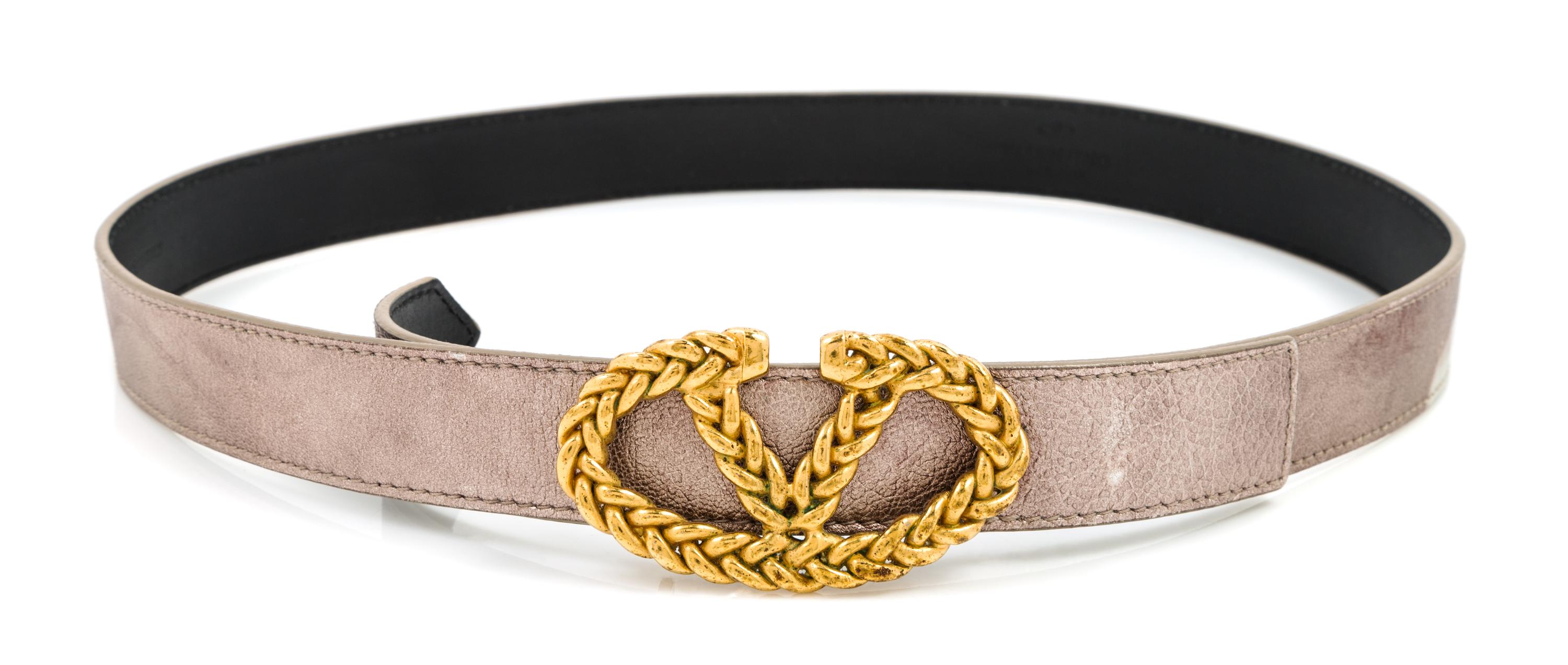 A Valentino Bronze Metallic Belt, Size 90. max: 37" min: 33"