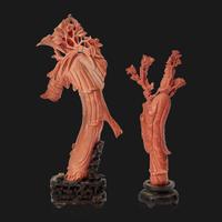 Two Chinese carved coral meiren