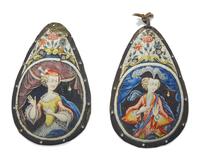 A pair of Continental enameled metal pendants, early 18th century