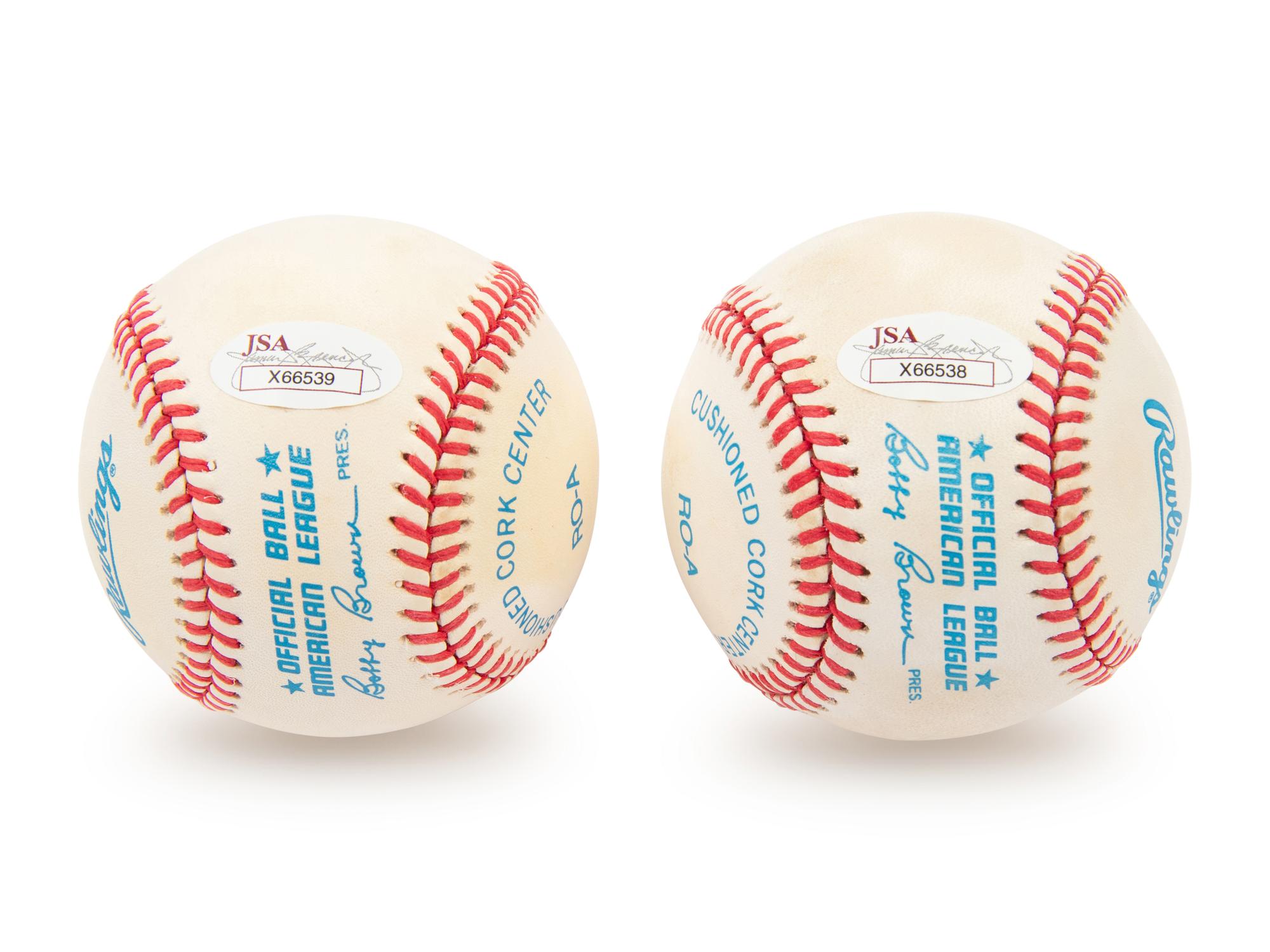 A Collection of Two Ted Williams / Bob Feller Dual Signed Autograph Baseballs (JSA Letters)