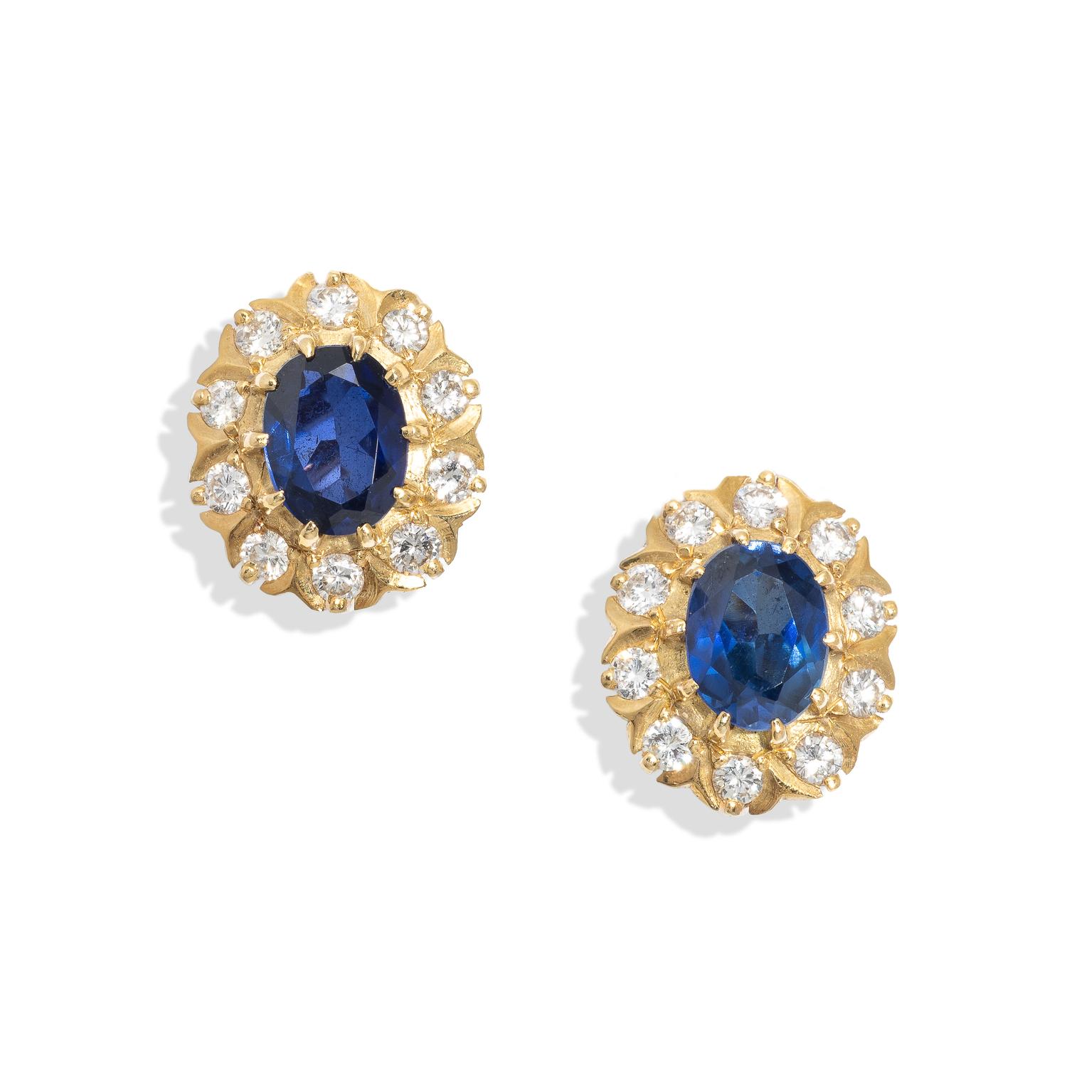 SYNTHETIC SAPPHIRE AND DIAMOND EARRINGS