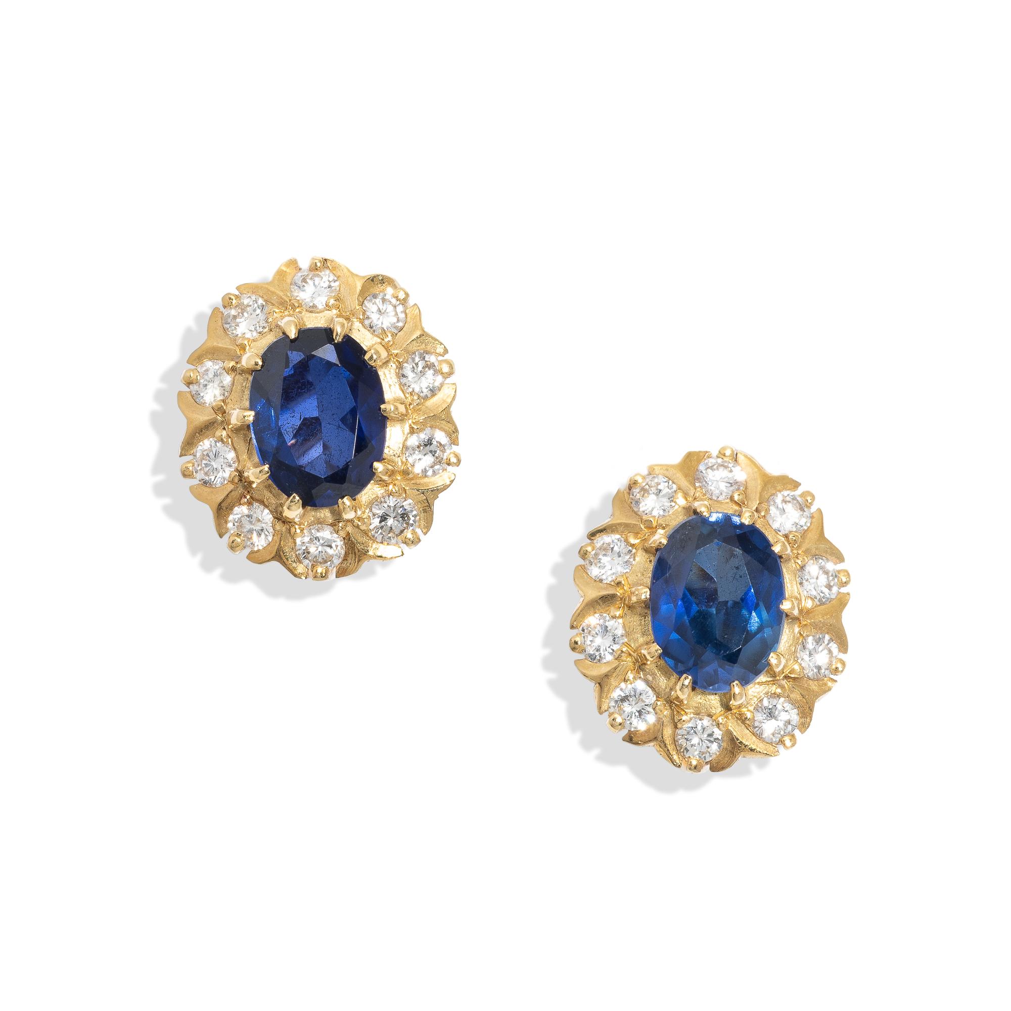 SYNTHETIC SAPPHIRE AND DIAMOND EARRINGS