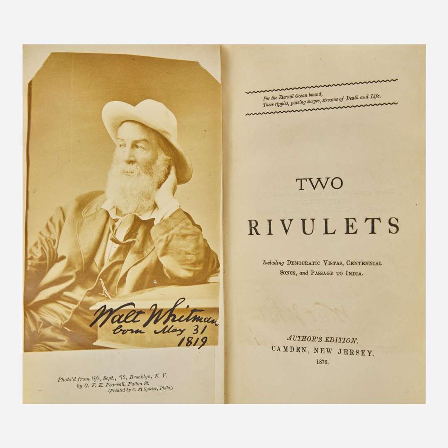 [Literature] (Whitman, Walt) Two Rivulets Including Democratic Vistas, Centennial Songs, and Passage to India
