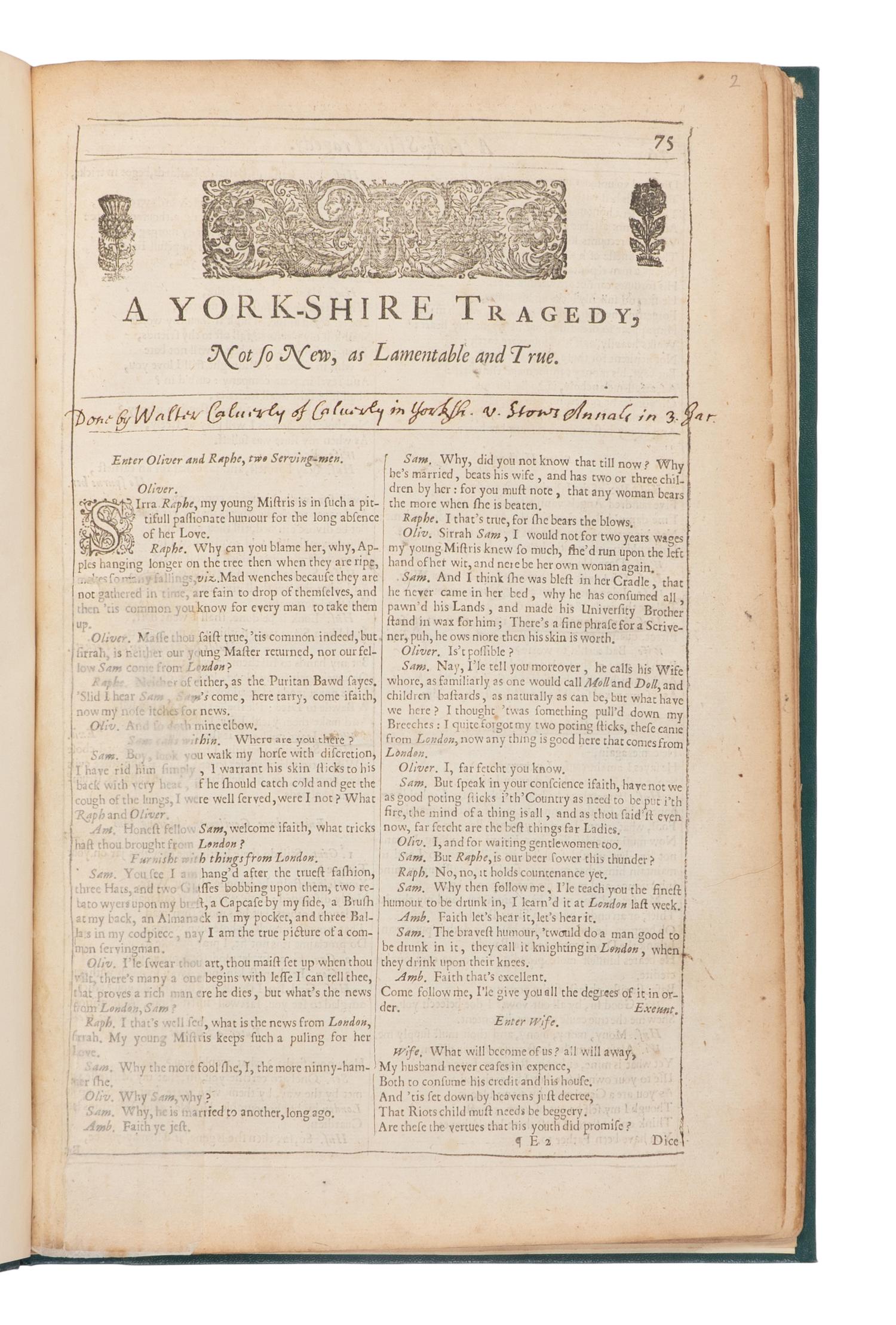 [SHAKESPEARE, William (1564-1616), spurious attribution]. A Yorkshire Tragedy... [and] The Tragedy of Locrine, the eldest Son of King Brutus [extracted from: THE THIRD FOLIO. London, Philip Chetwynde, 1664].