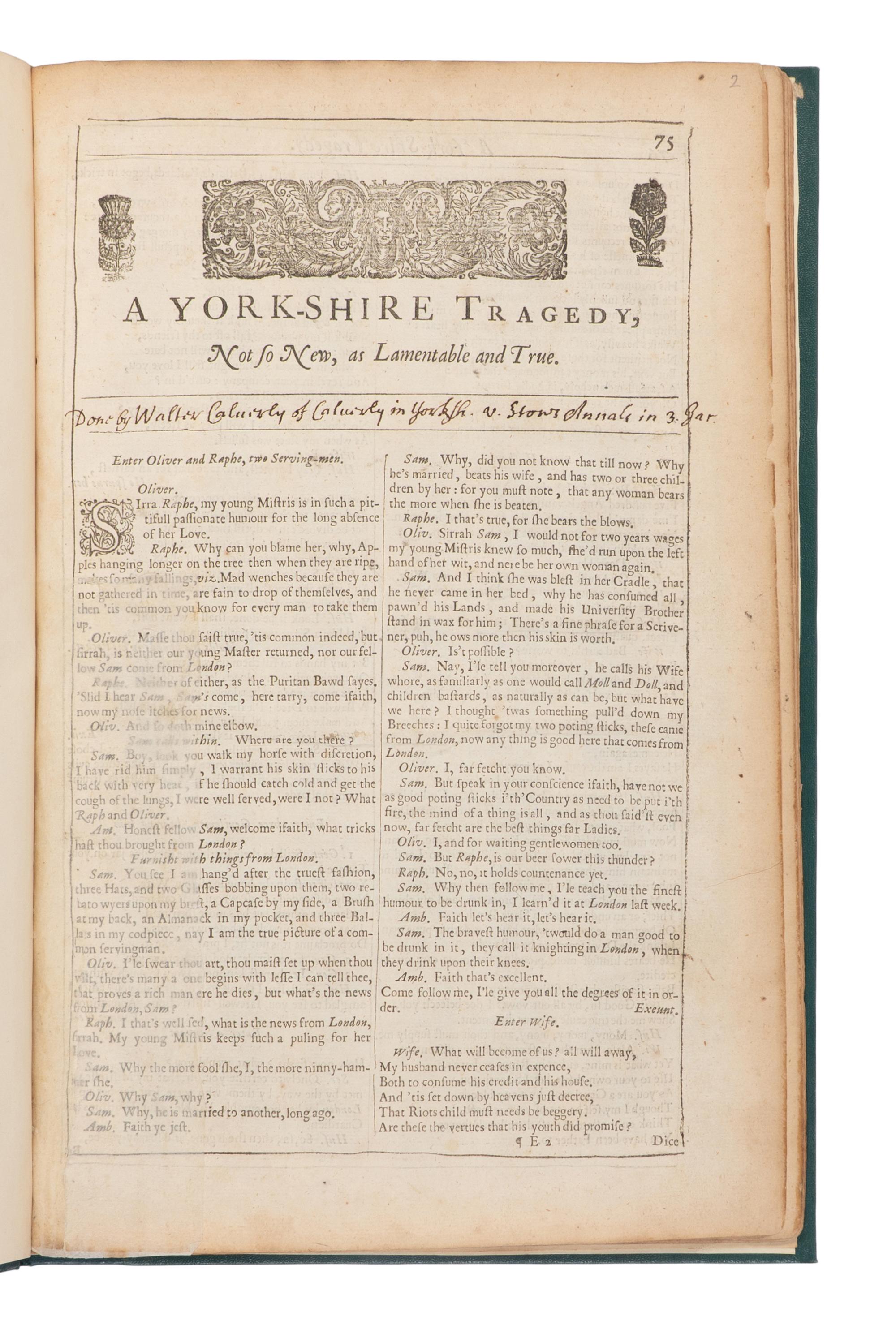 [SHAKESPEARE, William (1564-1616), spurious attribution]. A Yorkshire Tragedy... [and] The Tragedy of Locrine, the eldest Son of King Brutus [extracted from: THE THIRD FOLIO. London, Philip Chetwynde, 1664].