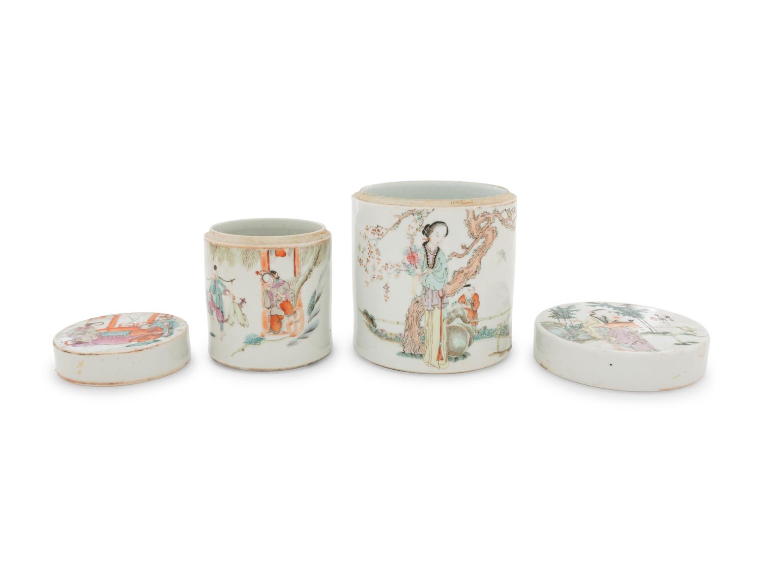 Two Chinese Famille Rose Porcelain Covered Jars