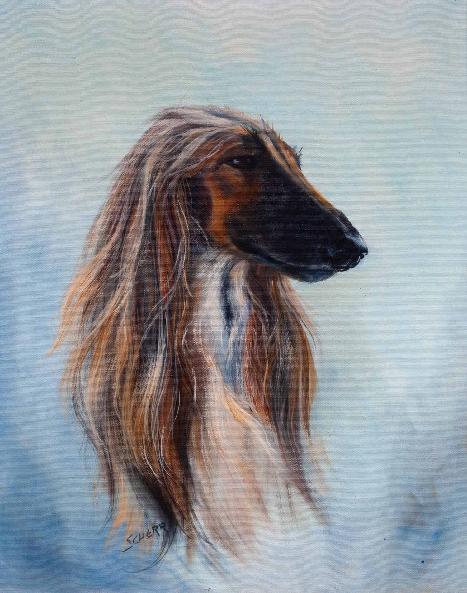 Four Works of Art depicting Afghan Hounds Largest: 17 3/4 x 24 inches.