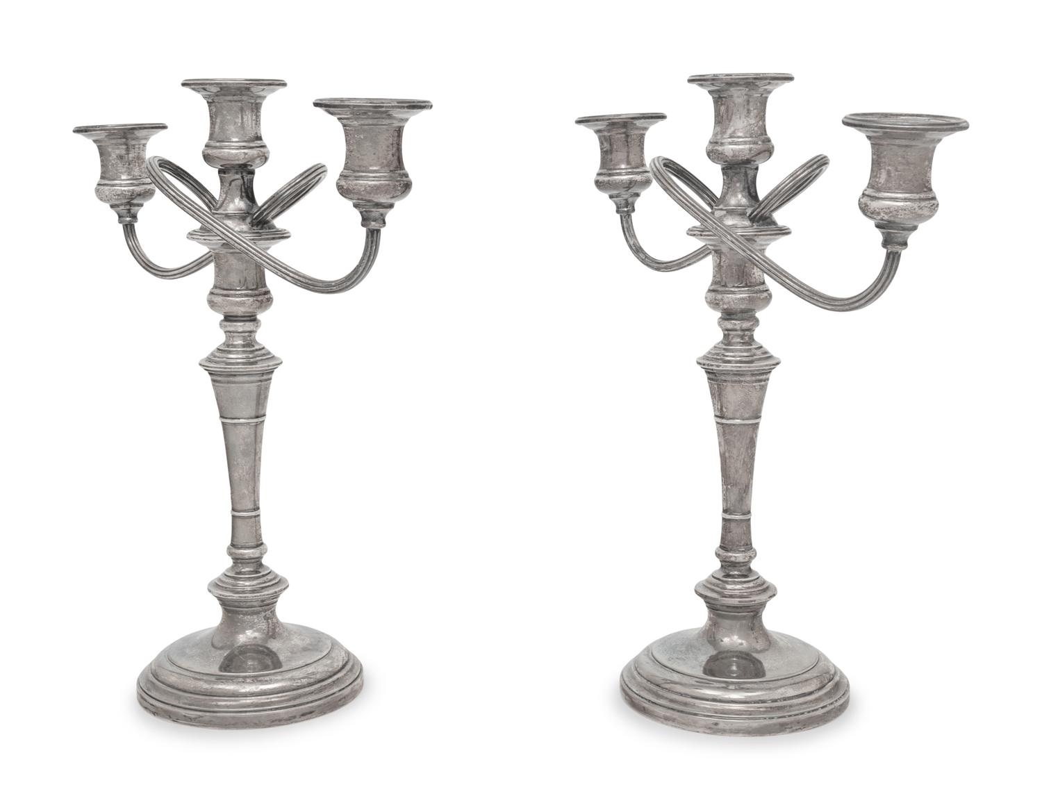 A Pair of American Silver Three-Light Candelabra