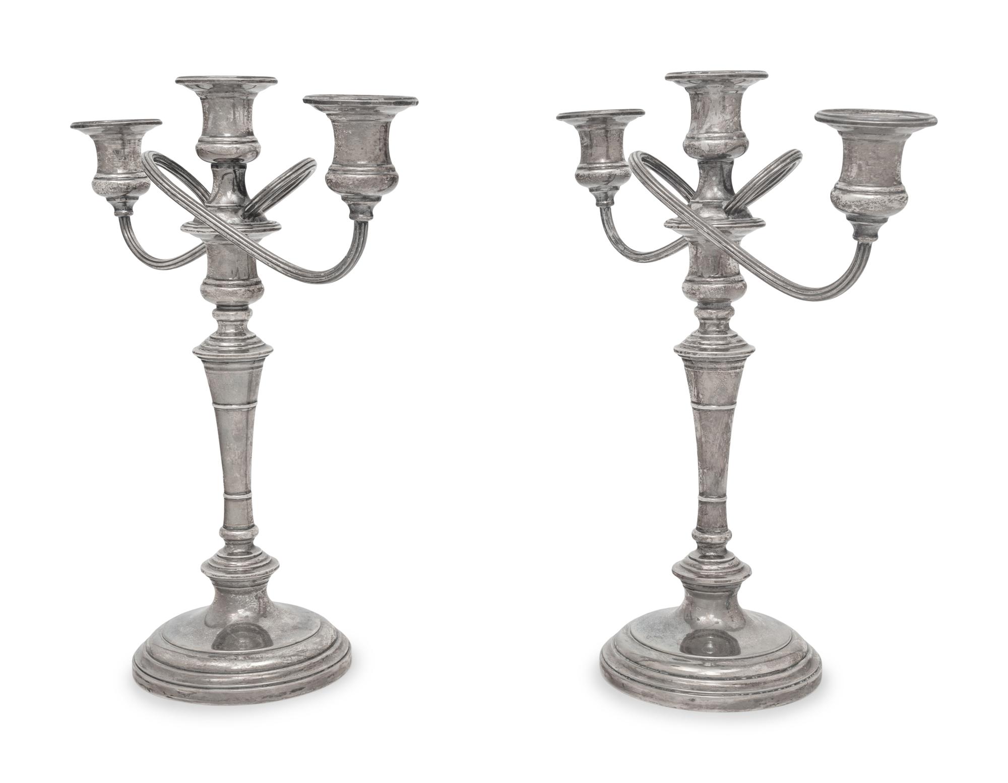A Pair of American Silver Three-Light Candelabra