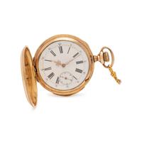 GOLD-FILLED QUARTER REPEATER HUNTER CASE POCKET WATCH AND FOB CHAIN