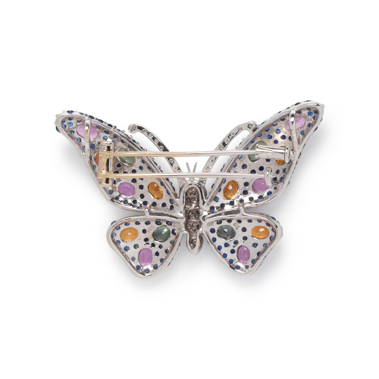 SOLD: MULTICOLOR SAPPHIRE AND DIAMOND BUTTERFLY PENDANT/BROOCH