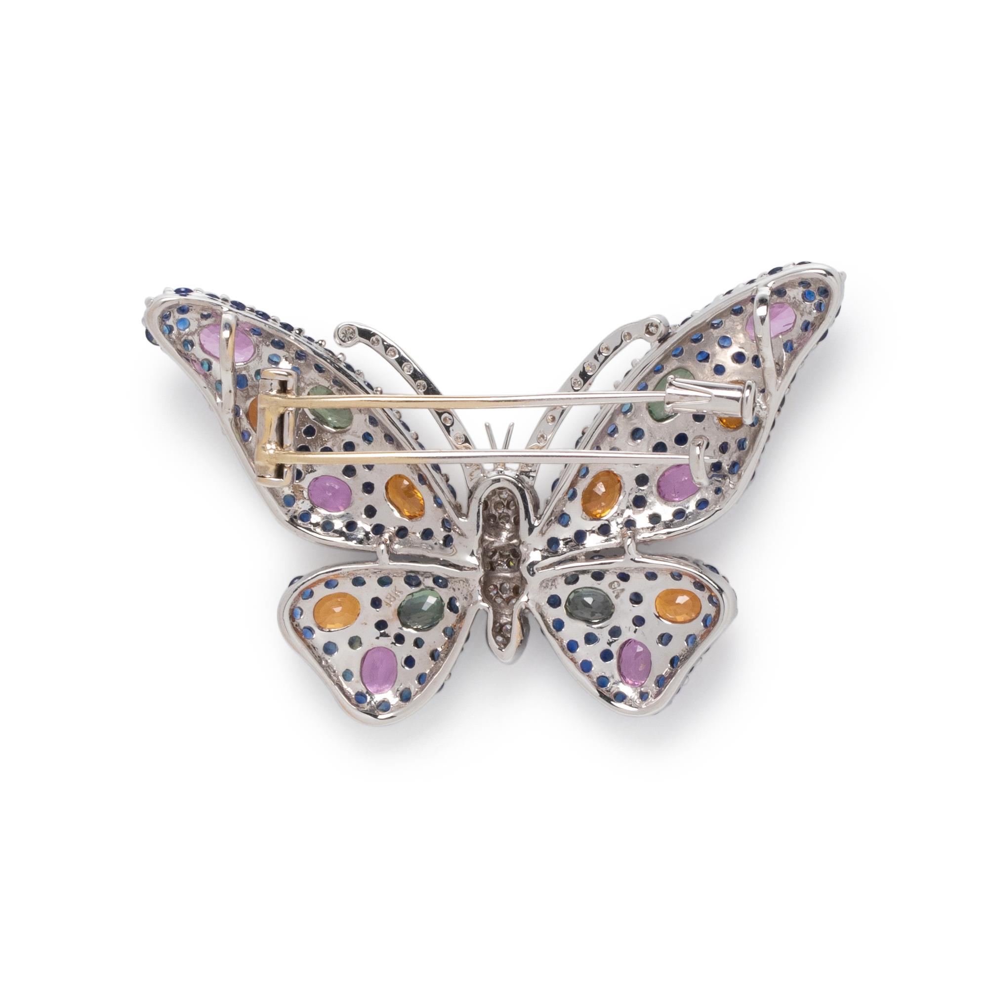SOLD: MULTICOLOR SAPPHIRE AND DIAMOND BUTTERFLY PENDANT/BROOCH