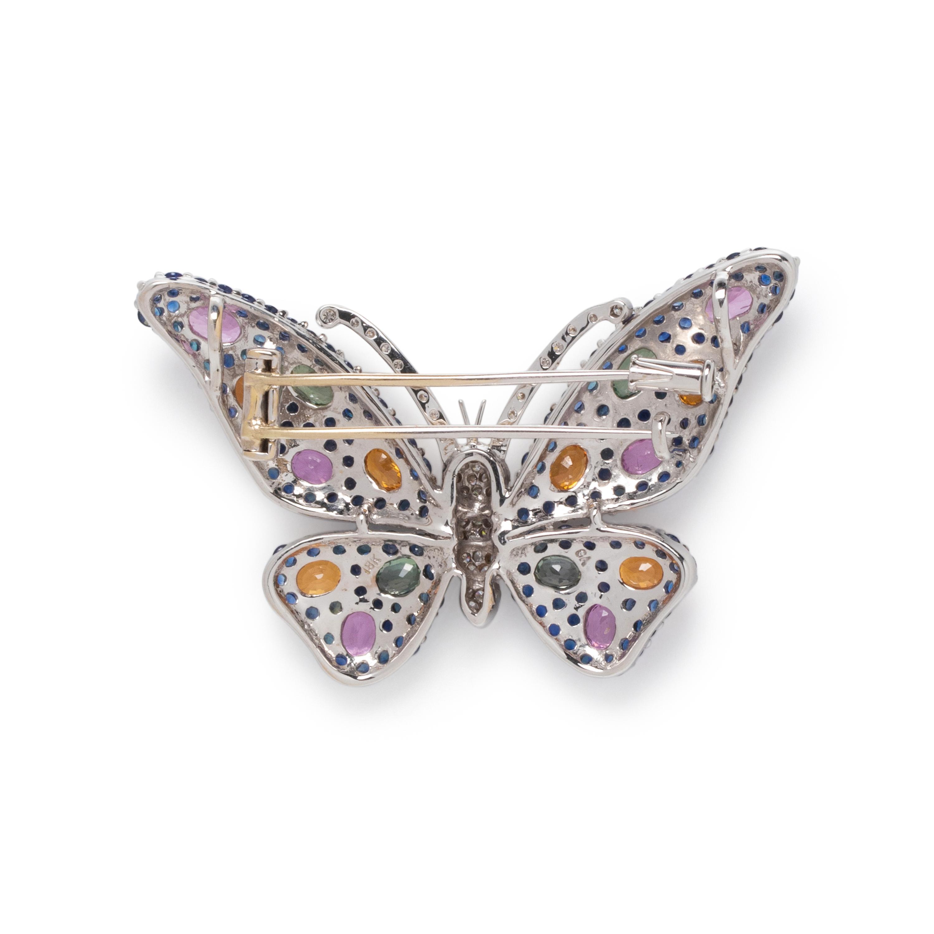 SOLD: MULTICOLOR SAPPHIRE AND DIAMOND BUTTERFLY PENDANT/BROOCH
