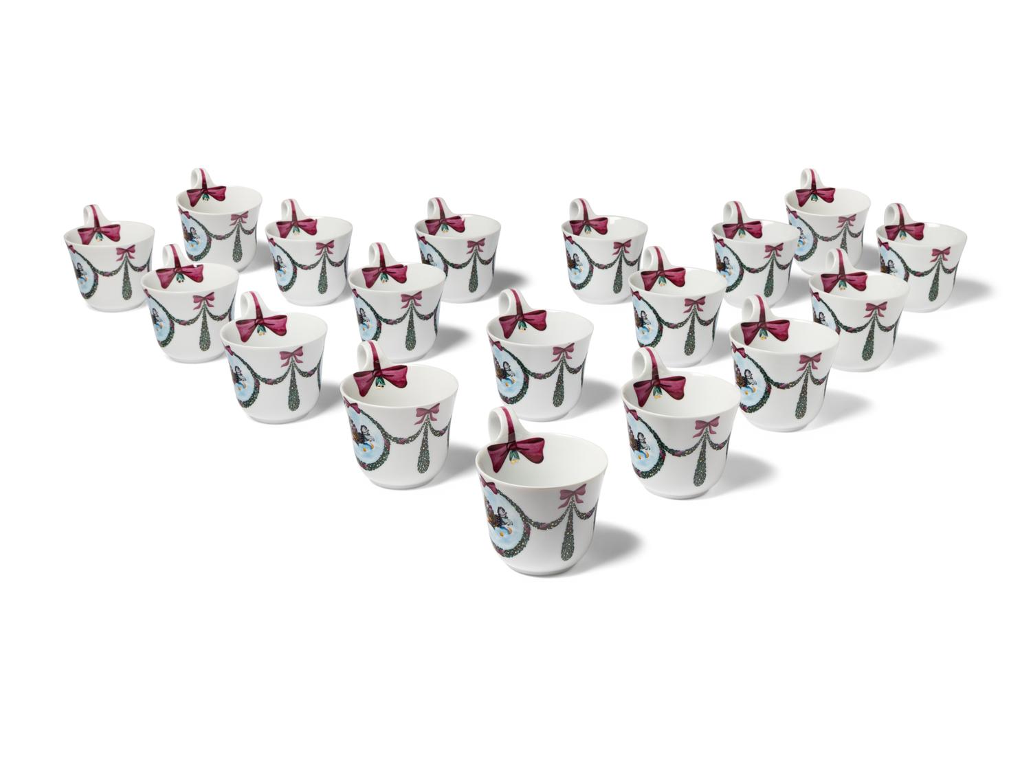 A Set of Eighteen Royal Copenhagen Jingle Bells Coffee Cups