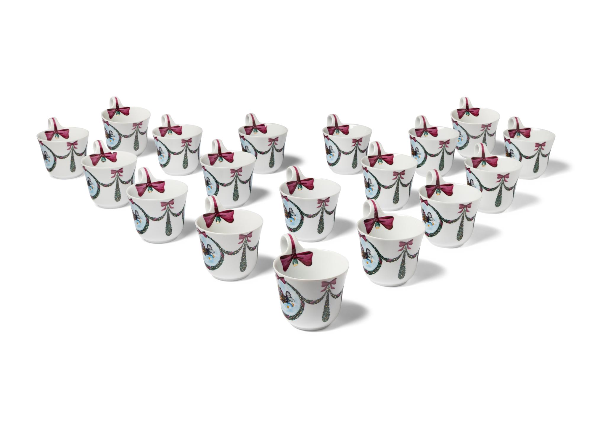 A Set of Eighteen Royal Copenhagen Jingle Bells Coffee Cups