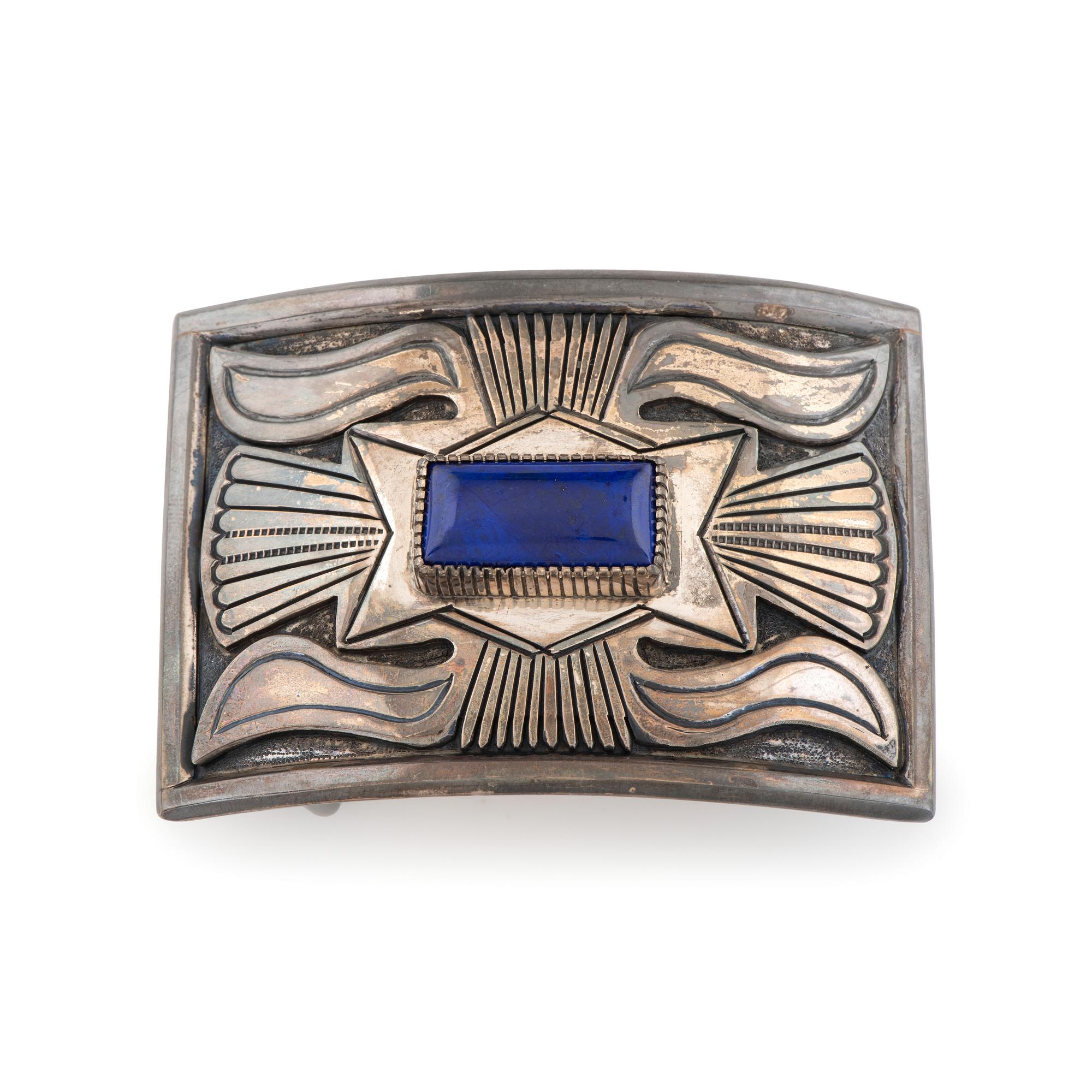Silver and Lapis Belt Buckle