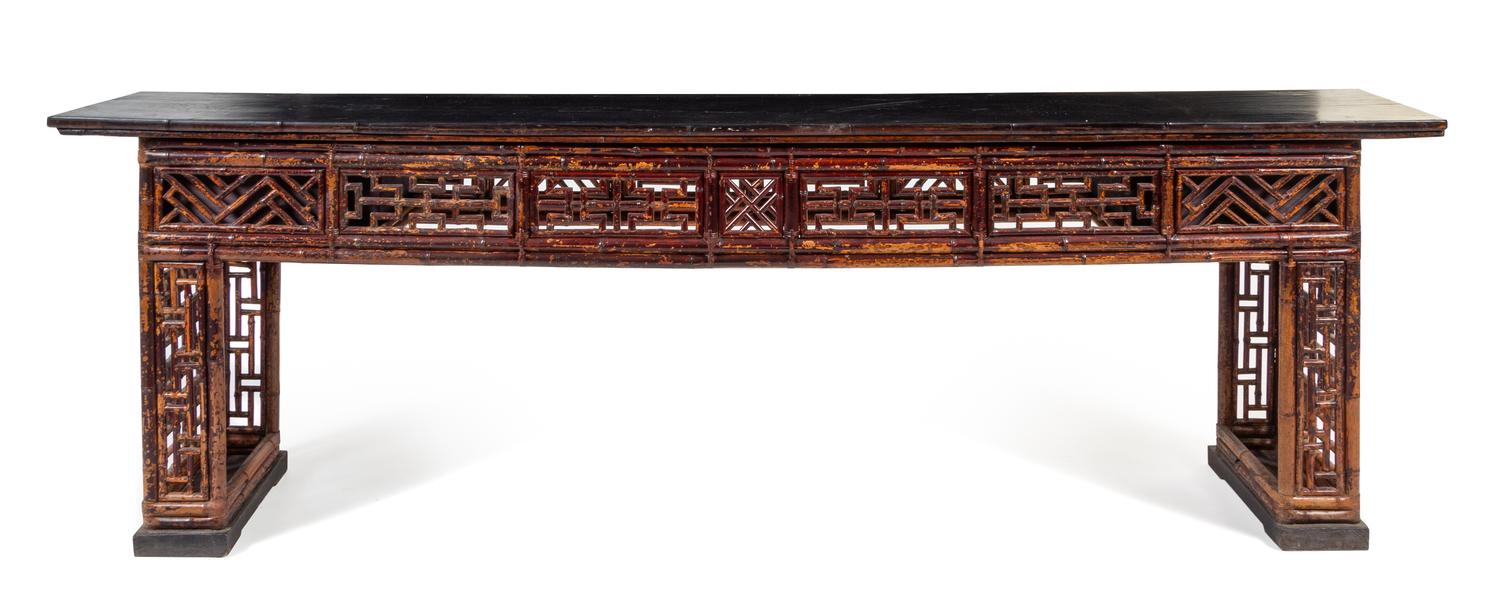 A Large Chinese Bamboo and Lacquer Altar Table, Pingtou'an Height 36 x width 114 x depth 19 inches. — 19TH CENTURY