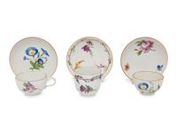 Three Meissen Porcelain Teacups and Saucers