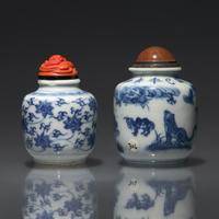 Two Chinese Blue and White Snuff Jarlets, Daoguang Mark and of the Period — 清道光 青花鼻煙壺兩支
