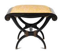 A Regency Style Black and Gilt Decorated Curule Form Stool