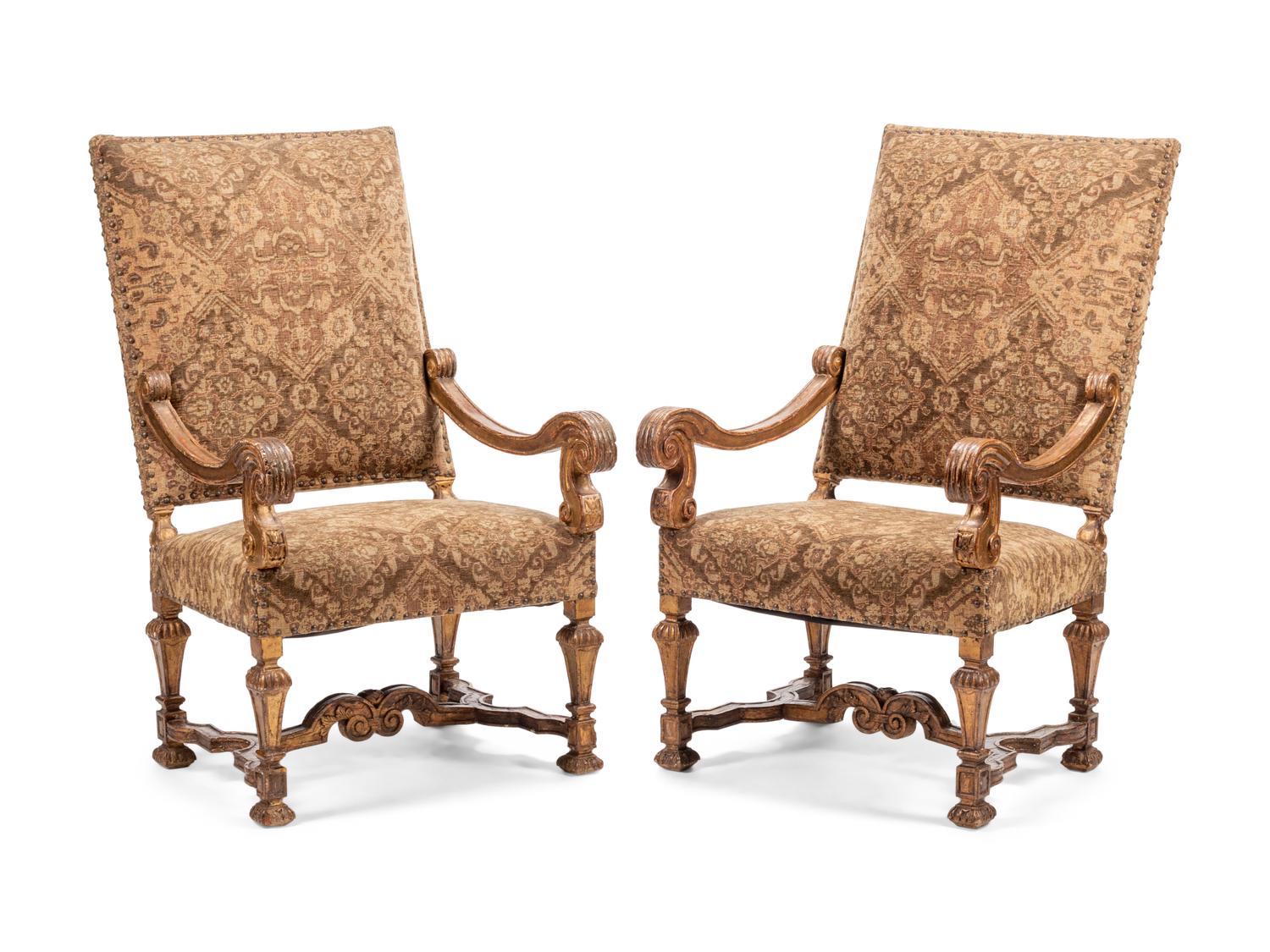 A Pair of Louis XIV Giltwood Armchairs