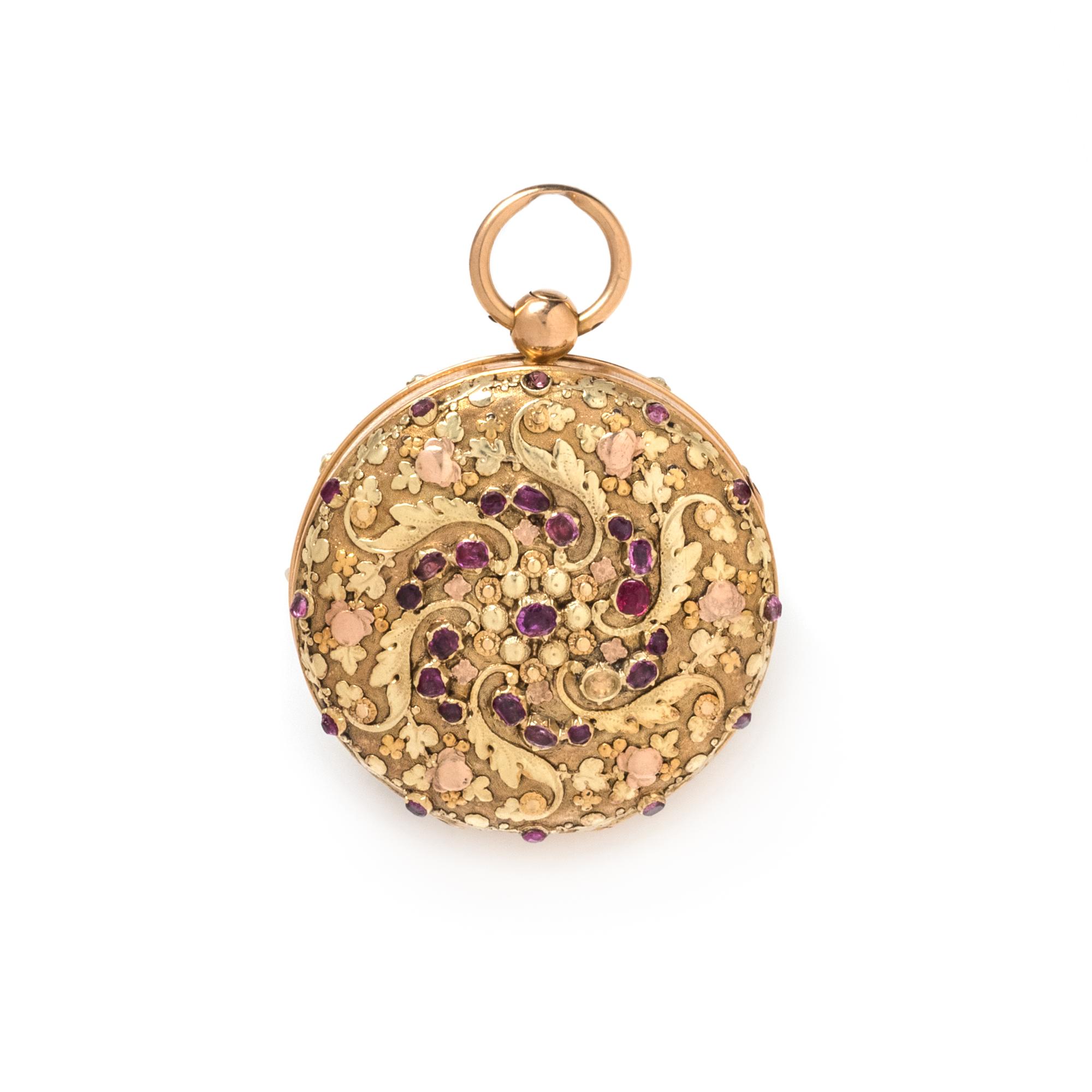 FRENCH, 18K BICOLOR GOLD, IMITATION PEARL AND PASTE OPEN FACE POCKET WATCH
