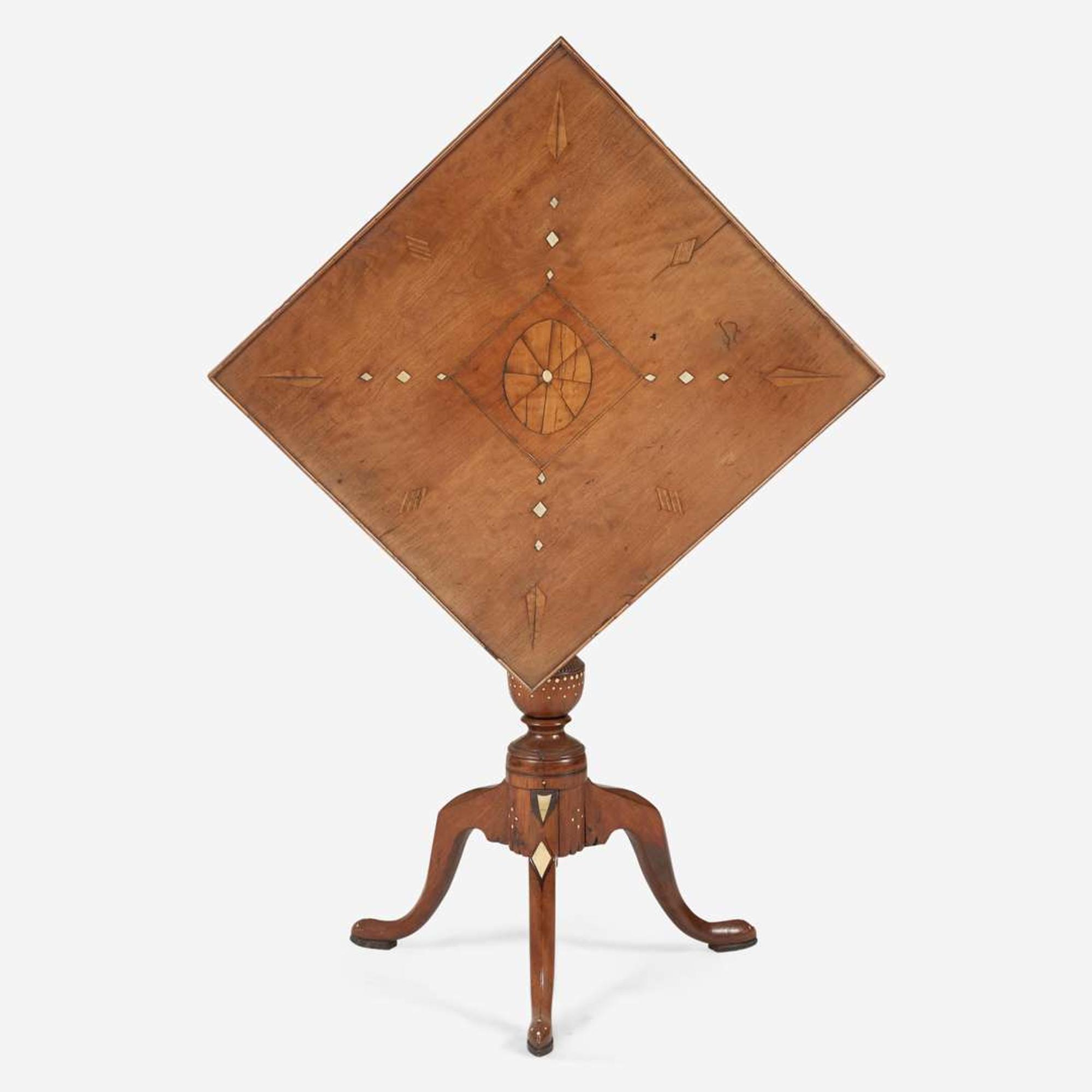 A Federal or George III inlaid mahogany and fruitwood tilt-top candlestand late 18th / early 19th century