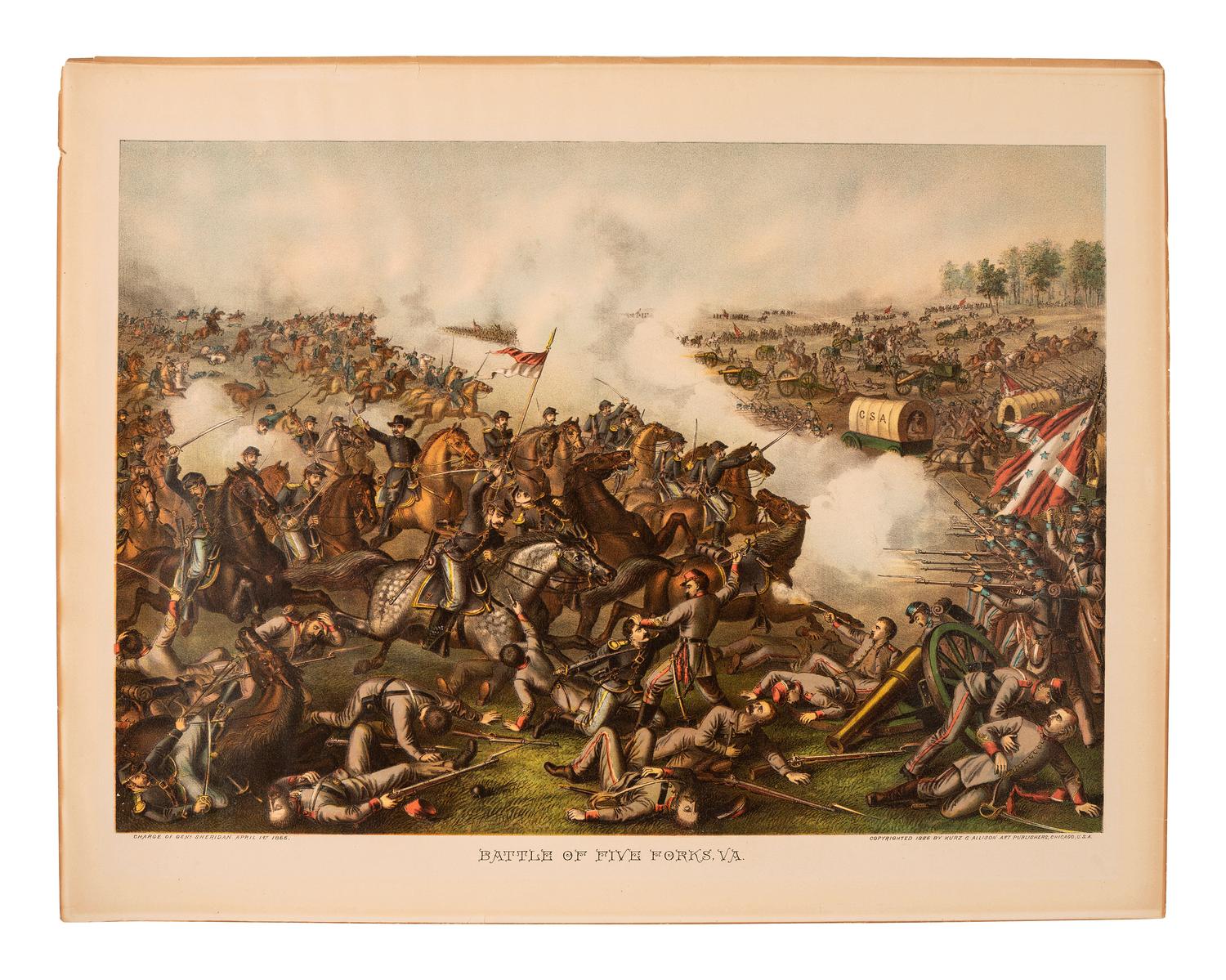 [CIVIL WAR]. 5 Kurz & Allison Civil War-themed chromolithographs